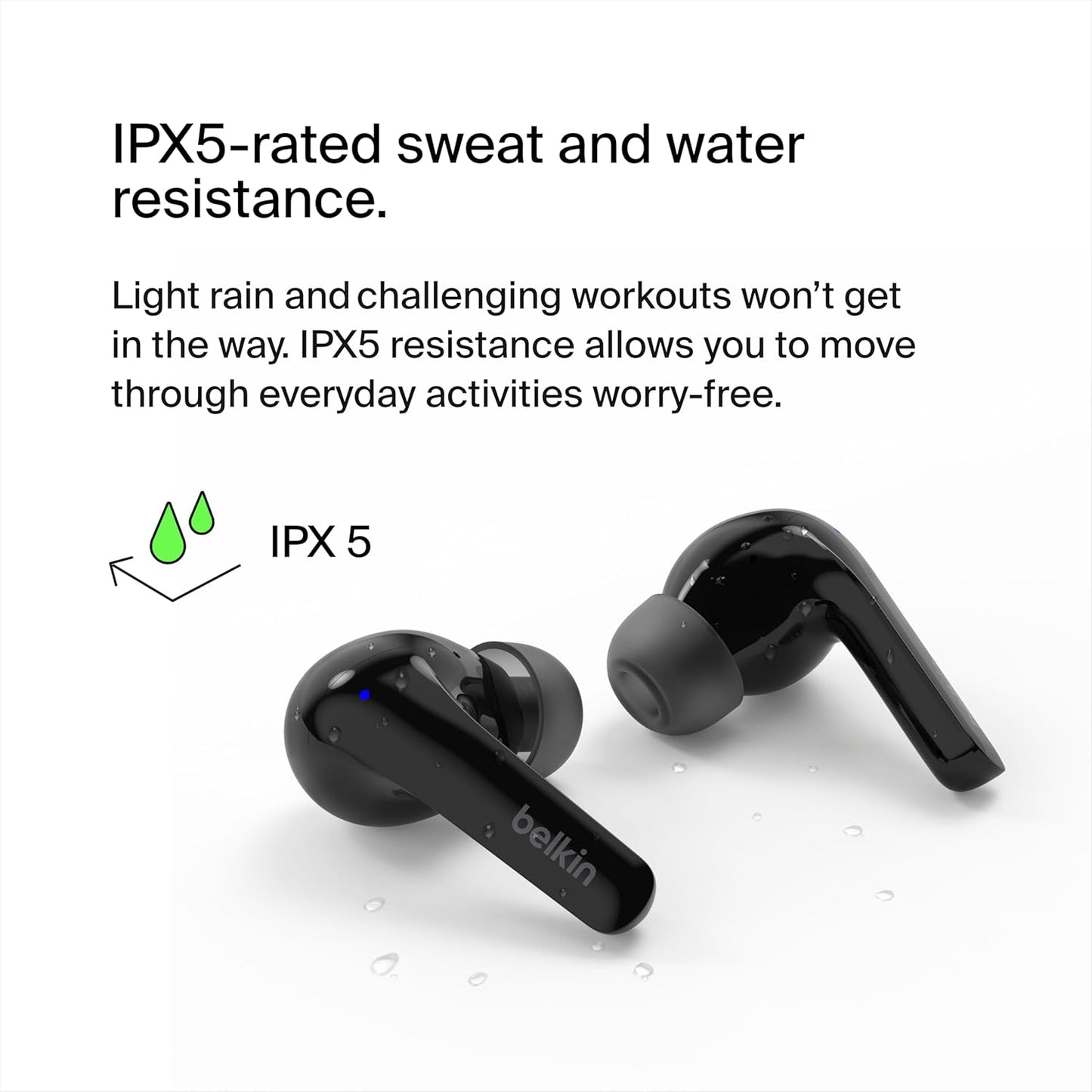Soundform™ Motion True Wireless Earbuds, Clear Call Quality with Wireless Charging Case & Dual Microphone - IPX5 Water Resistant Bluetooth Headphones for Iphone & Samsung - Black