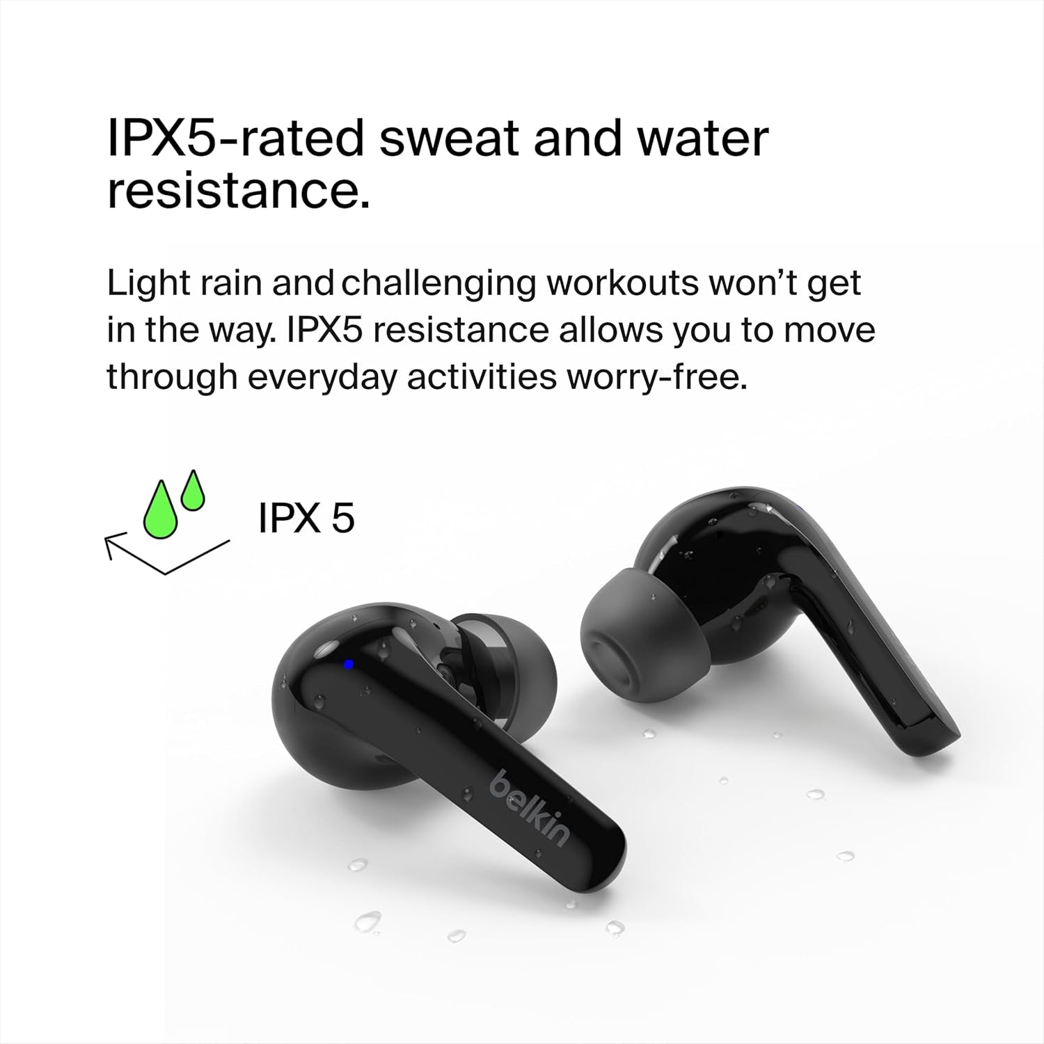 Soundform™ Motion True Wireless Earbuds, Clear Call Quality with Wireless Charging Case & Dual Microphone - IPX5 Water Resistant Bluetooth Headphones for Iphone & Samsung - Black