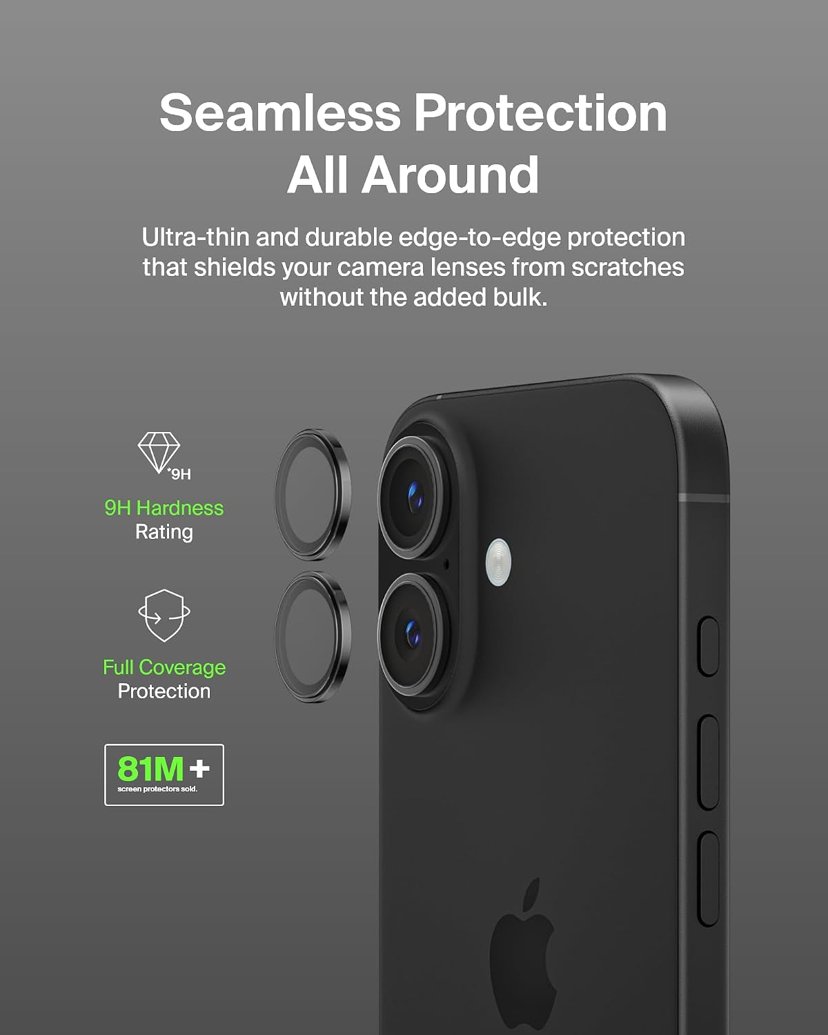Screenforce Temperedglass Camera Lens Protector for Apple Iphone 16, 16 plus - Case-Compatible Tempered Glass Lens Cover, Apple Iphone Accessories - 2-Pack