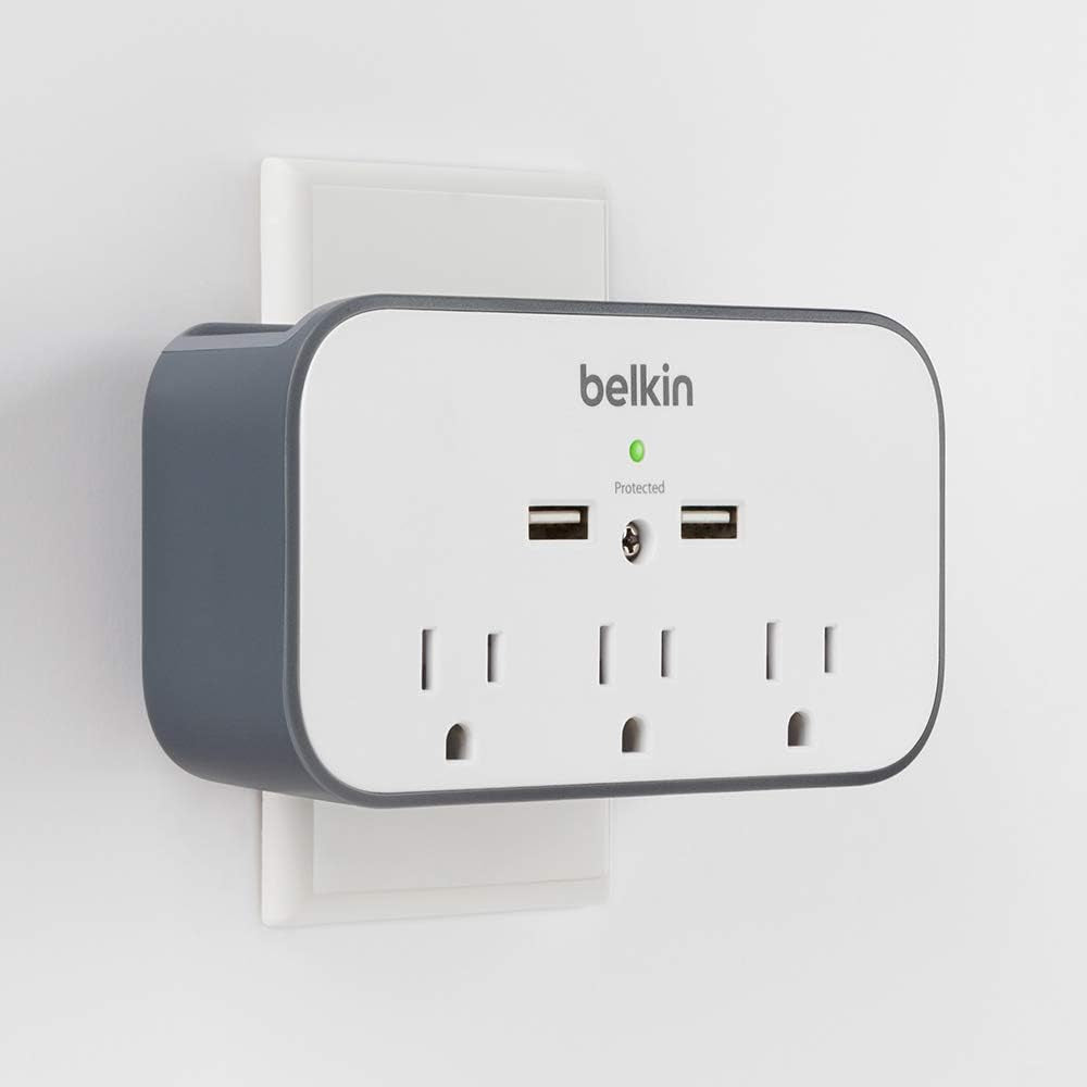 Belkin Wall Surge Protector - 3 Outlet W/ 2 USB Ports Mount with Premium Protection against Surges Safe Charge for Mobile Devices, Tablets & More (540 Joules)
