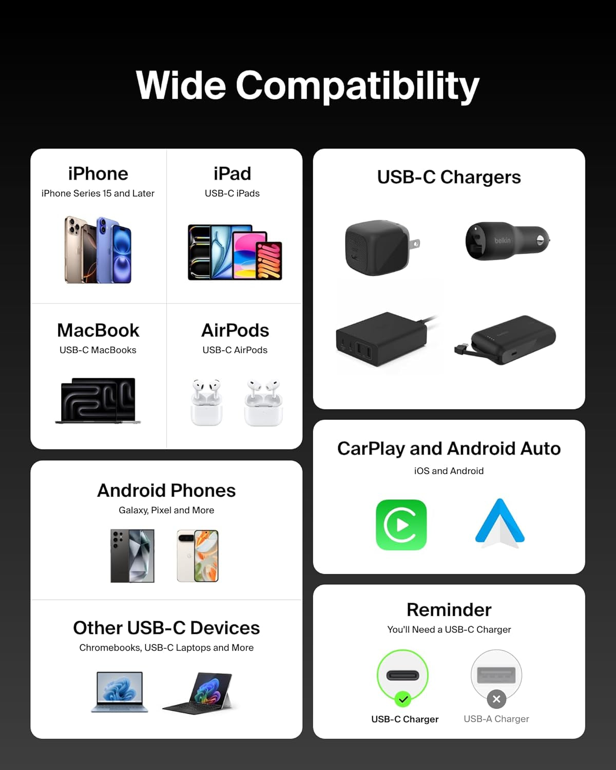 USB C to USB C Cable 2-Pack, 6.6Ft, 240W - USBC to USBC Cable, Iphone Charger Cord, Soft, Braided, Flexible for Iphone 17, Galaxy S25, Pixel 10, Macbook, Chromebook, Ipad Pro, Switch - Black