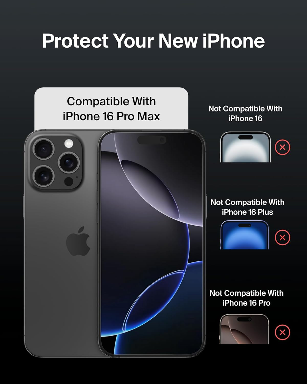 Screenforce Invisiglass Privacy Screen Protector for Iphone 16 Pro Max, Scratch-Resistant Impact Protection W/Included Easy Align Tray for Bubble Free Application - Made with Recycled Glass