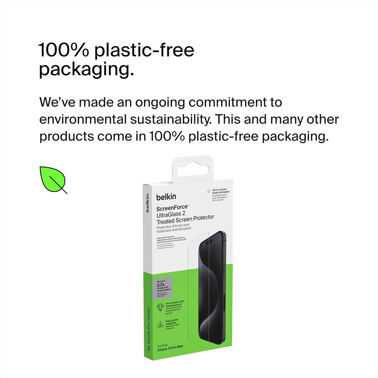 Screenforce Ultraglass 2 Treated Iphone 15 Pro Max Screen Protector - Scratch-Resistant, 9H Hardness Tested Glass W/Slim Design - Includes Easy Align Tray for Bubble-Free Application