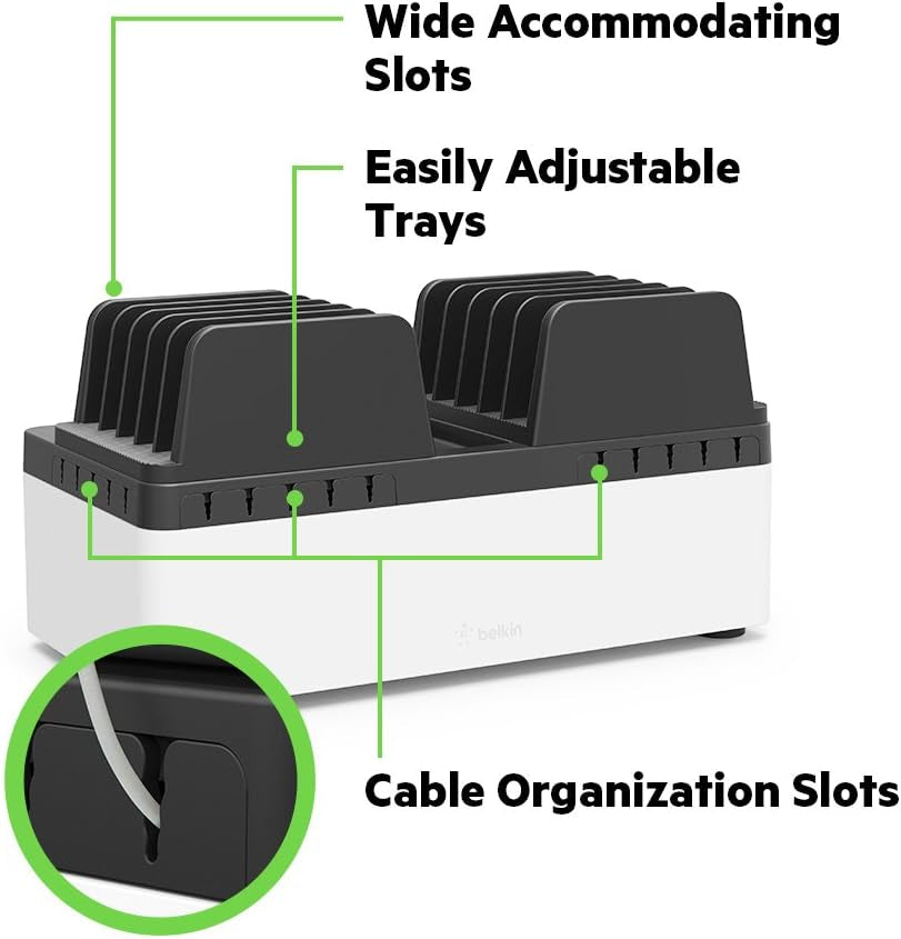 Belkin Store and Charge W/ Fixed Dividers - AC Classroom Charging Station for Laptops & Tablets Organization Ipad up to 10 Devices Including Ipads, More