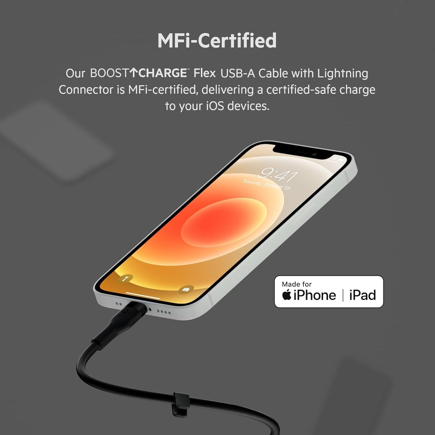 Boostcharge Flex Silicone USB Type a to Lightning Cable (3M/10FT), Mfi Certified Charging Cable for Iphone 13, 12, 11, Pro, Max, Mini, SE, Ipad and More, 2-Pack, Black