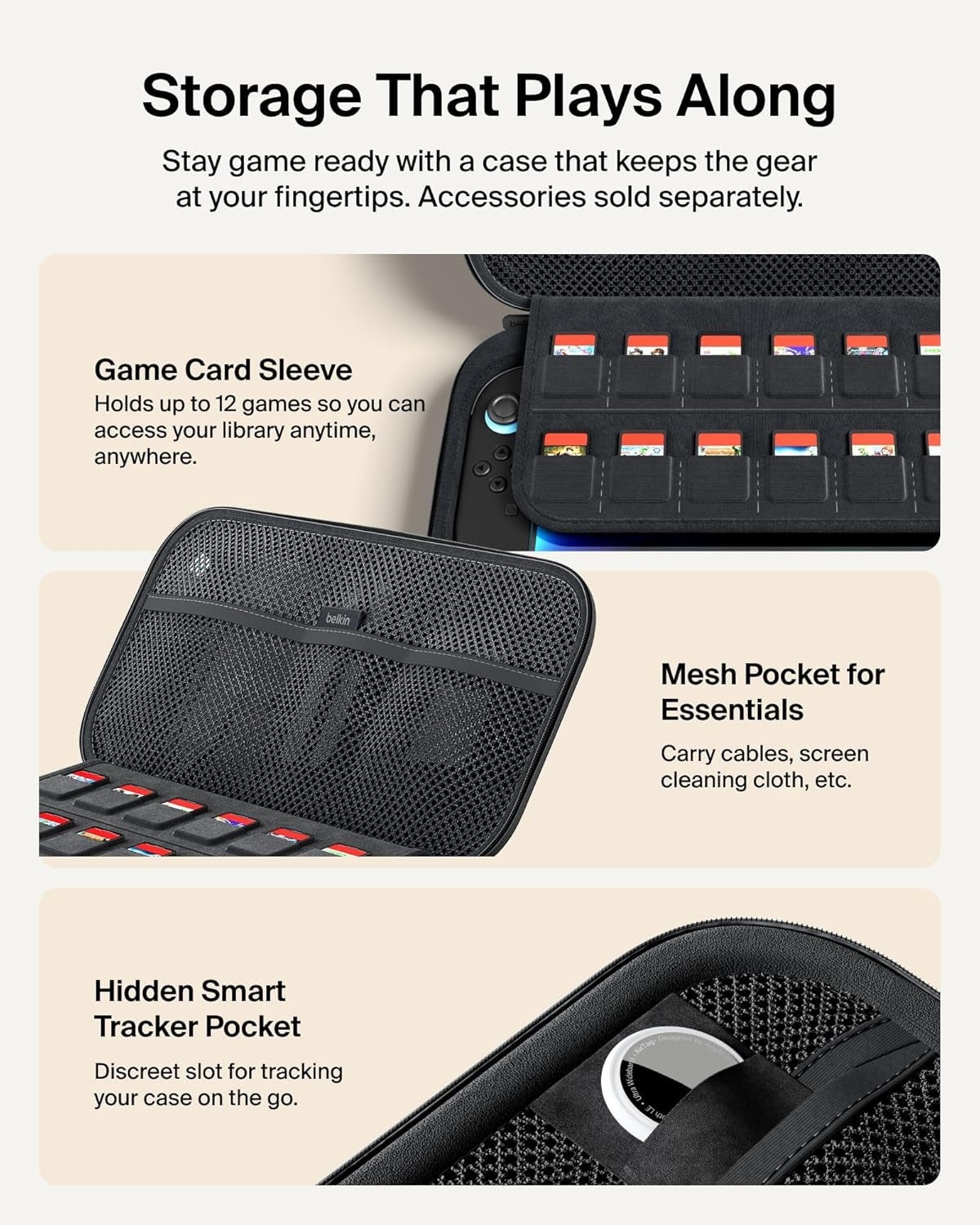 Nintendo Switch 2 Charging Case Pro, 10000Mah Power Bank, 30W Fast Charging W/Kick Stand - Custom Fit, Hard Shell Carrying Case, 12 Game Card Slots, Airtag Holder, Digital Display - Black