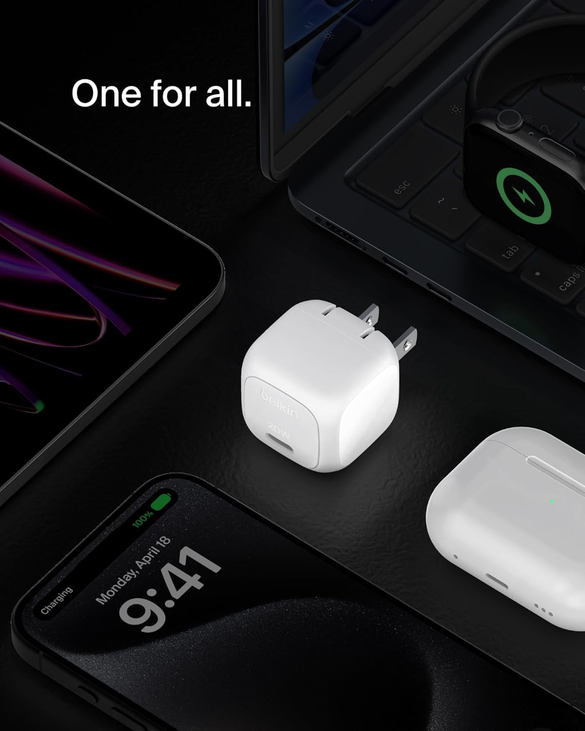 Compact Charger Block 20W, USB-C Fast Charging - Apple Iphone 17, Air, Pro, Pro Max, Samsung Galaxy S25, Ipad, Airpods, Apple Watch, Nintendo Switch 2, Google Pixel 10, Etc. - White