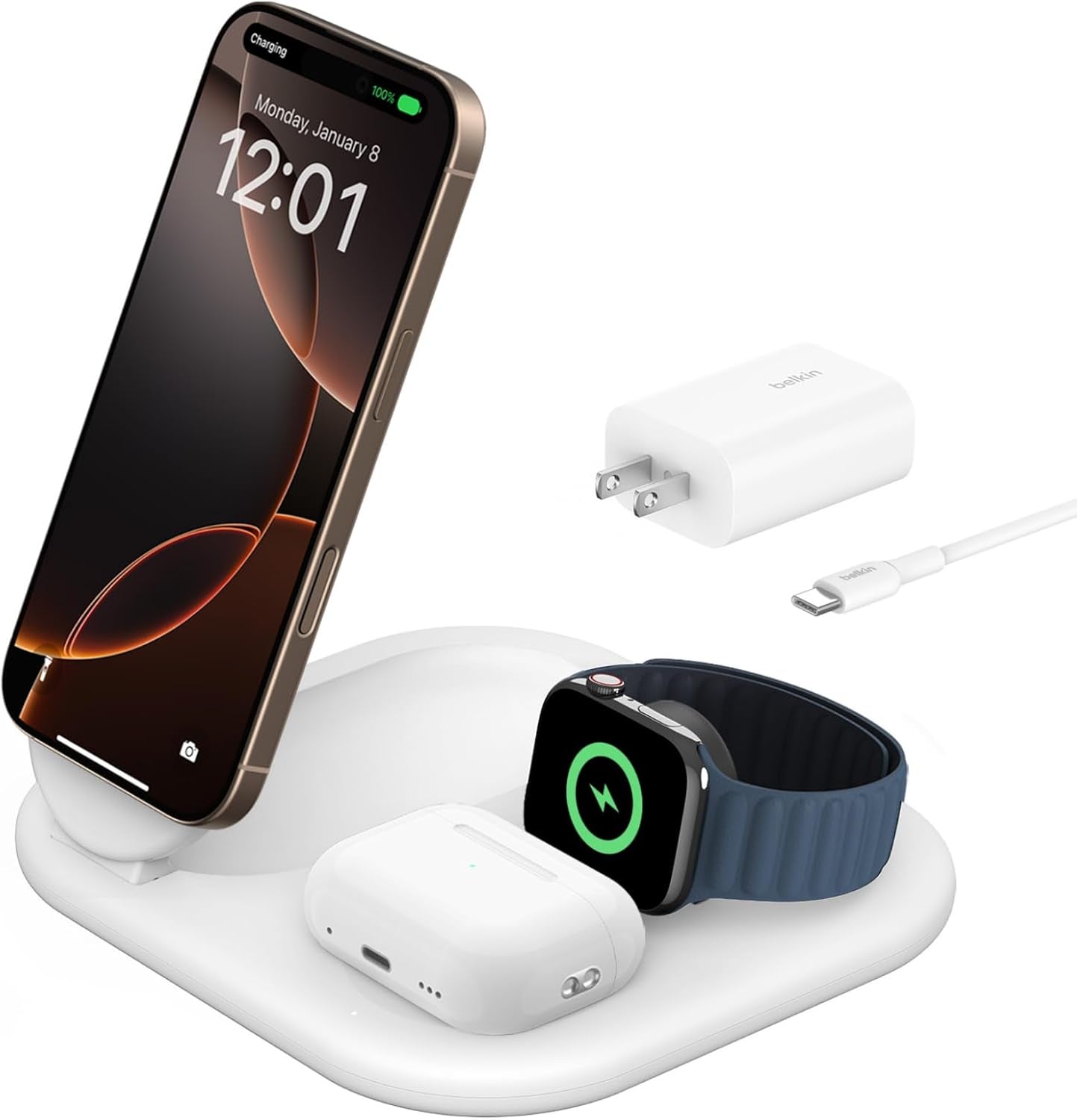 3-In-1 Magsafe-Compatible Iphone Charger - Foldable Magnetic Qi2 Certified, Magsafe Charging Station for Phone, Apple Watch, Airpods - Wireless for Multiple Devices