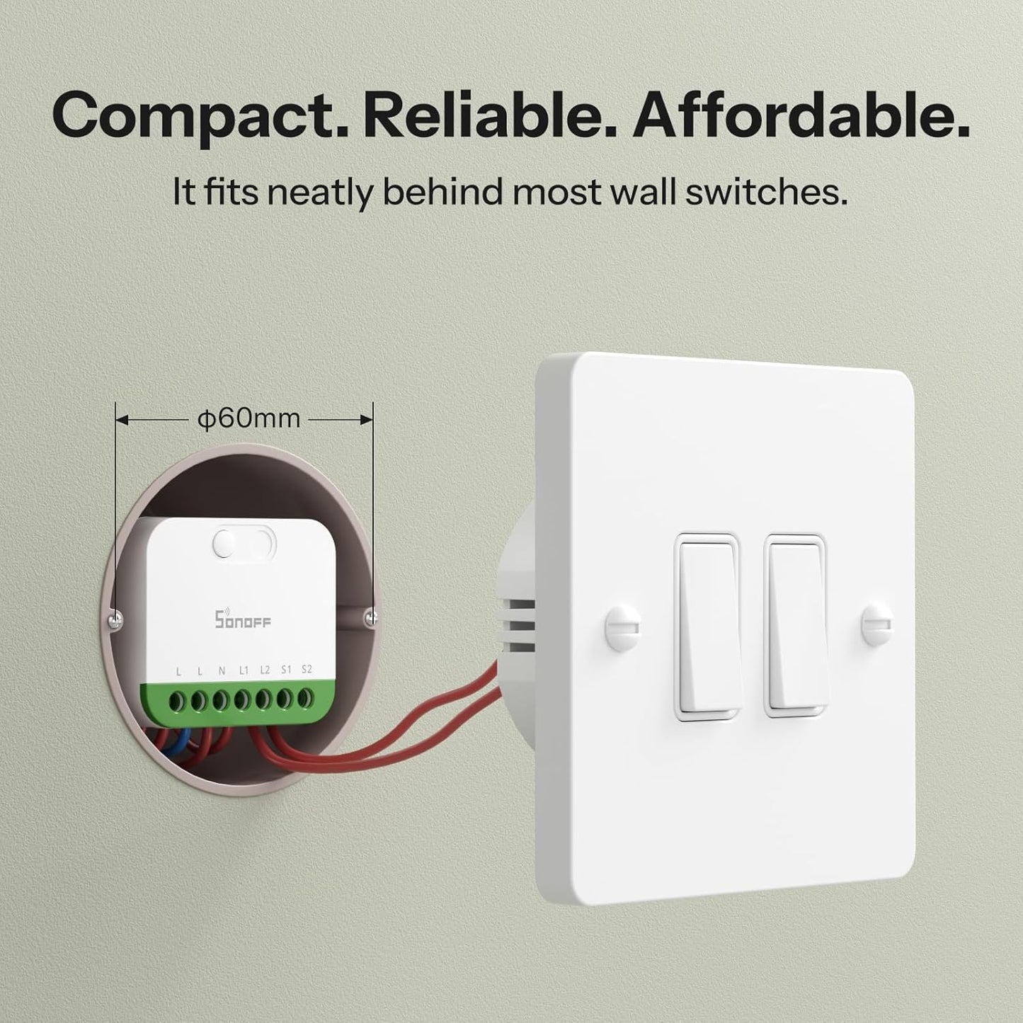 MINI Duo 2-Channel WiFi Smart Switch, 16A Total Load, Matter over WiFi, Remote and Automated Control, Neutral Wire Required, Compatible with Alexa and Google Assistant, Single Pack