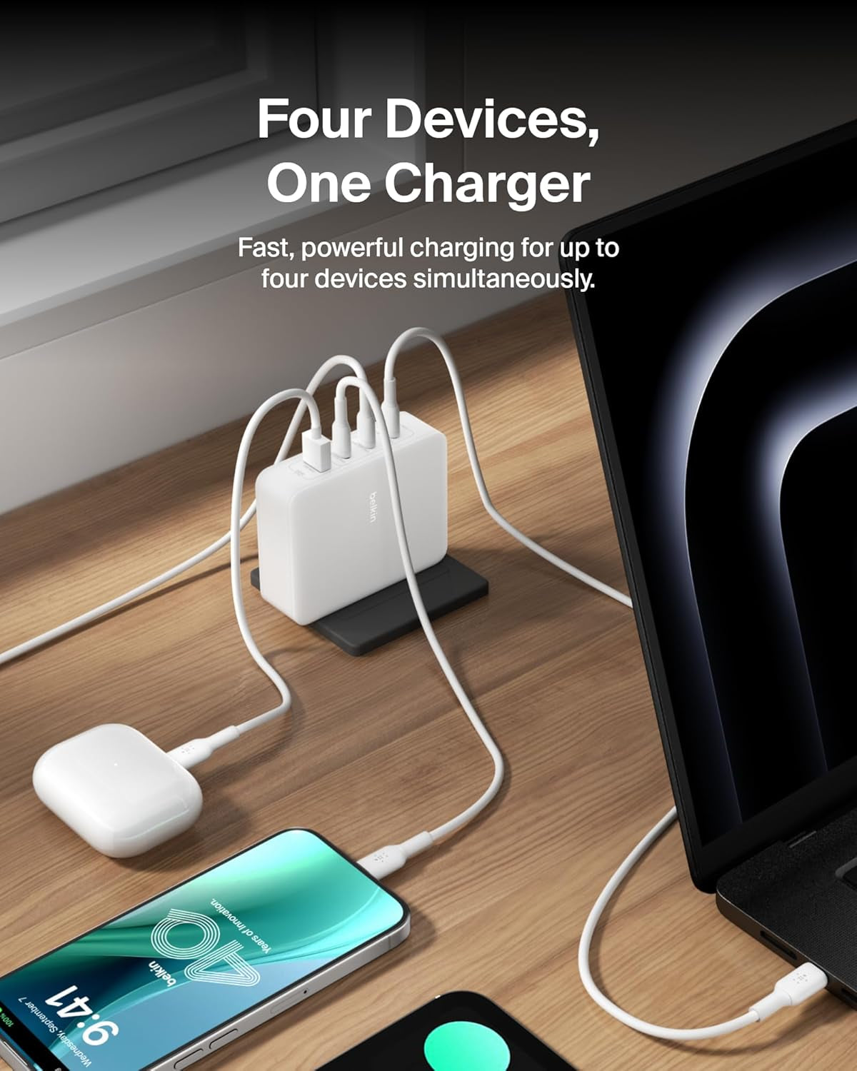 4-Port Charger Block 140W, Gan Charger USB-C Power Delivery Fast Charge & USB-A Port - Macbook, Apple Iphone 17, Air, Ipad, Samsung Galaxy S25, Google Pixel 10, Nintendo Switch 2 & More - White