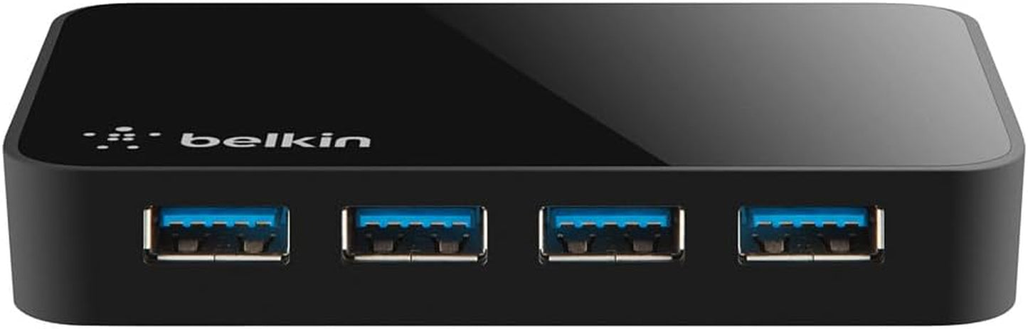 4-Port USB 3.0 Hub – Superspeed Powered Station with 5 Gbps Data & Charging, Compact Desktop Adapter for Laptops, Iphone Chargers, Printers, Storage Devices – Black