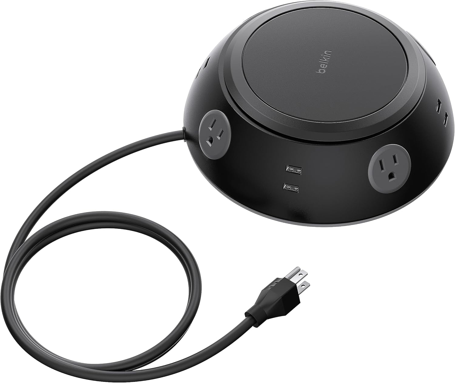 Belkin round Surge Protector - 4 Outlet Surge Protector - Includes 8 Fast-Charging Usb-A Ports W/ 6 Ft Heavy Duty Flat Plug Extension Cord for Conference Rooms, Computer Desktops, & More (1080 Joules)