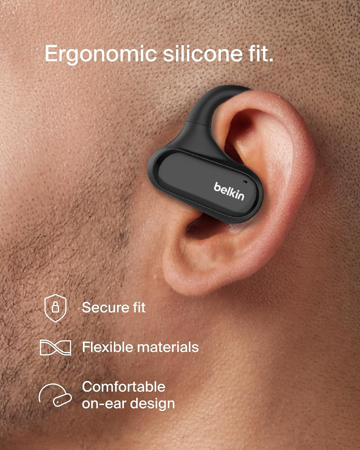 Soundform Clearfit Wireless Open-Ear Earbuds, Lightweight Sport Earphones, Bluetooth Earbuds W/Long-Lasting Comfort, IPX5 Water Resistance for Iphone, Hiking, Biking, Running, & More - Black