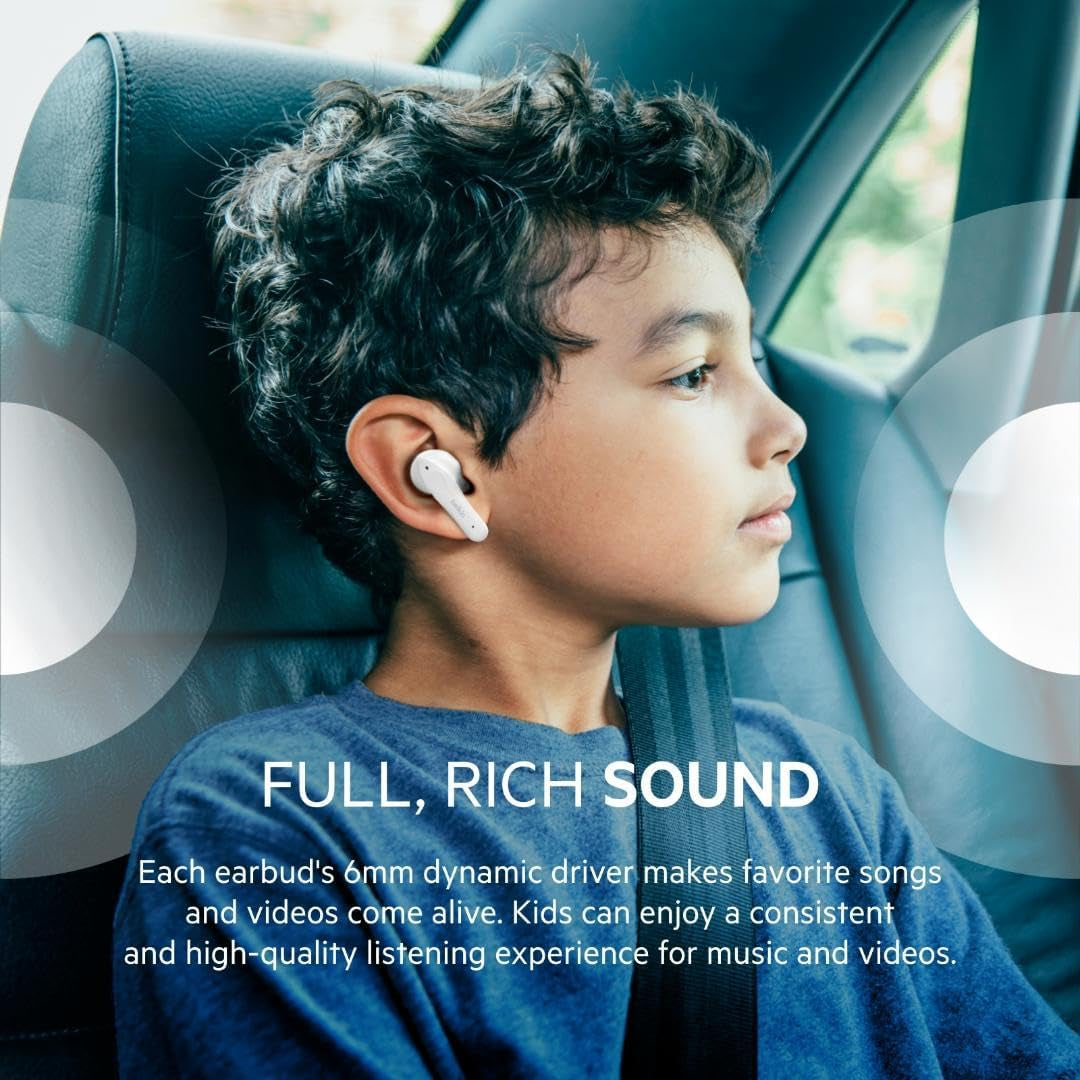 Soundform Nano - Bluetooth Earbuds for Kids with Built-In Microphone, 24H Battery Life, 85Db Safe Volume Limit - Kids Bluetooth Earbuds for Iphone, Ipad, Galaxy & More - White