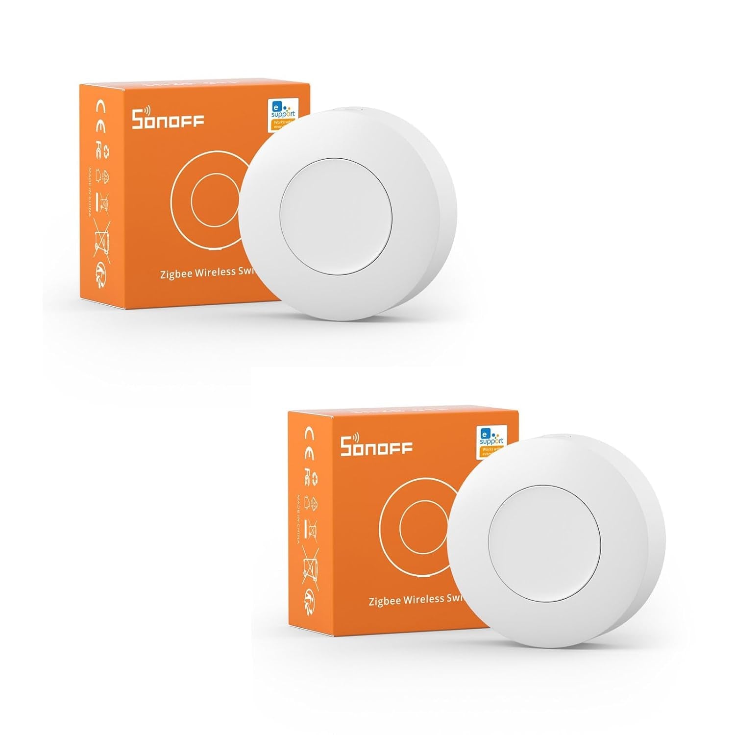 Zigbee Wireless Push Button Switch SNZB-01P - 2 Pack, Supports Smart Scene Creation and Device Control via Ewelink App (Zigbee Bridge Required)
