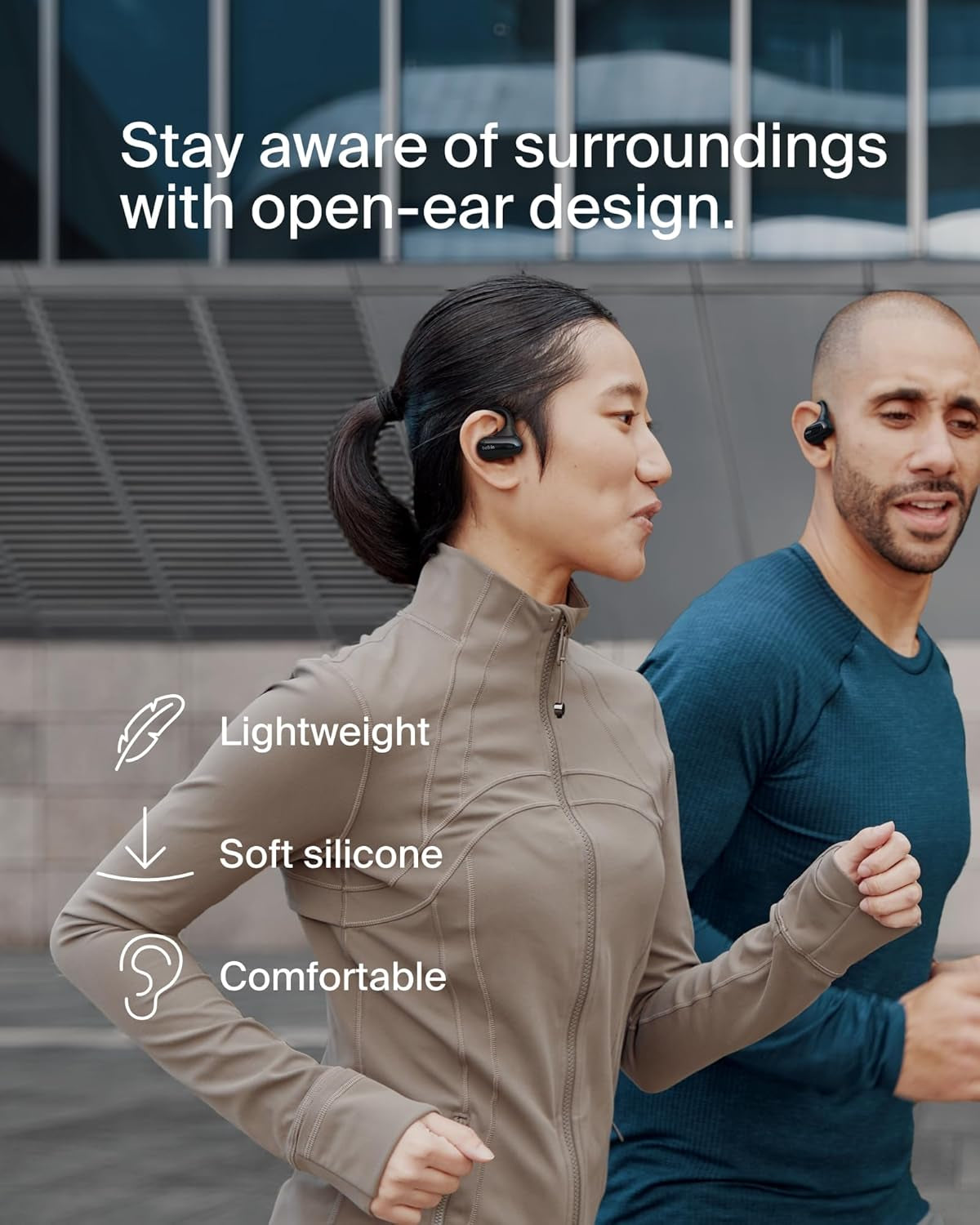 Soundform Clearfit Wireless Open-Ear Earbuds, Lightweight Sport Earphones, Bluetooth Earbuds W/Long-Lasting Comfort, IPX5 Water Resistance for Iphone, Hiking, Biking, Running, & More - Black