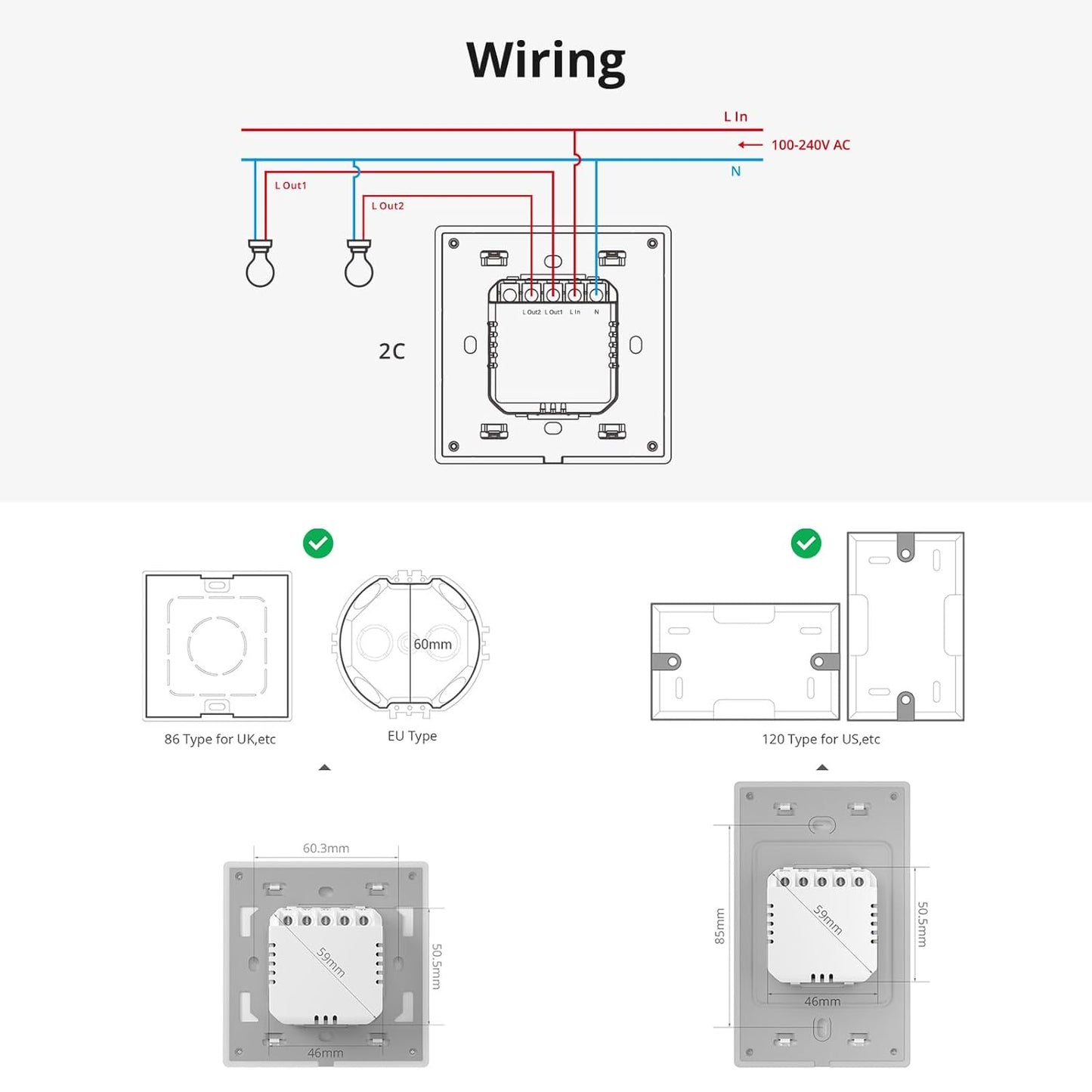 Smart Light Switch with 2.4GHz Wi-Fi, Neutral Wire Required, Voice Control Compatible with Alexa and Google Home, Touch Button, Wall Mounted, T5 3 Gang 1 Way