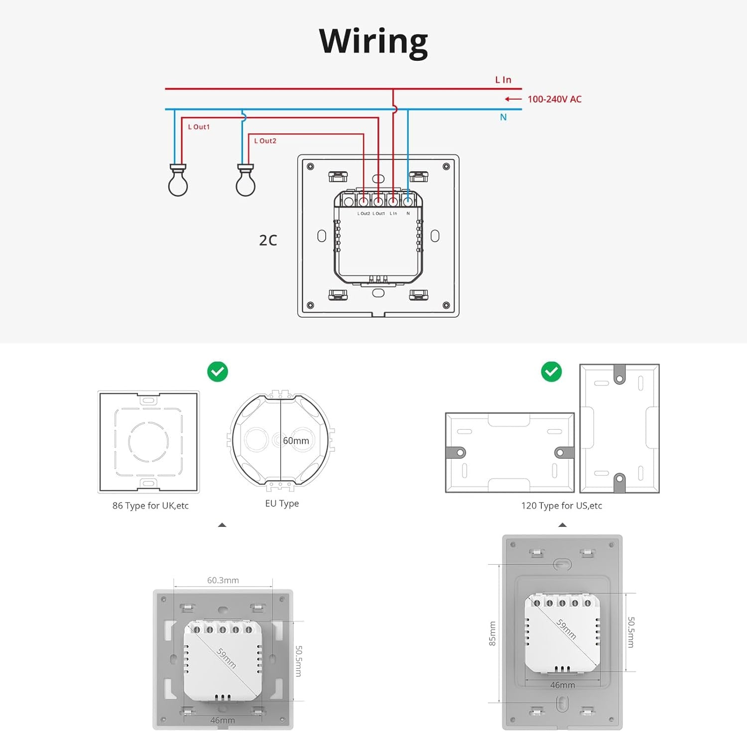 Smart Light Switch with 2.4GHz Wi-Fi, Neutral Wire Required, Voice Control Compatible with Alexa and Google Home, Touch Button, Wall Mounted, T5 3 Gang 1 Way