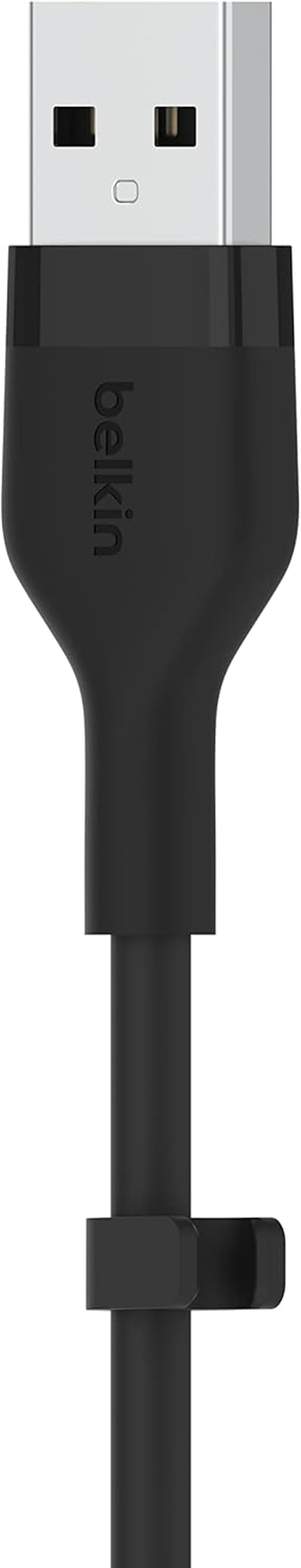 Boostcharge Flex Silicone USB-A to USB-C Cable (2M/6.6Ft) for Iphone 17, Iphone 17 Pro, Galaxy S25, S24, Note, Pixel 9 & 8, Nintendo Switch 2, Carplay & More with Cable Clip - Black