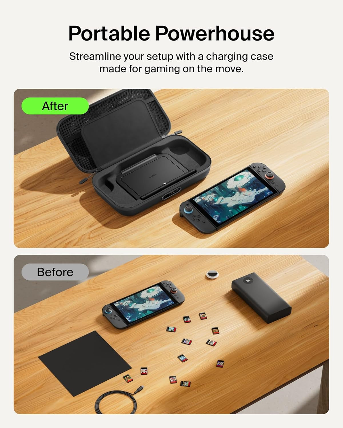 Nintendo Switch 2 Charging Case Pro, 10000Mah Power Bank, 30W Fast Charging W/Kick Stand - Custom Fit, Hard Shell Carrying Case, 12 Game Card Slots, Airtag Holder, Digital Display - Black