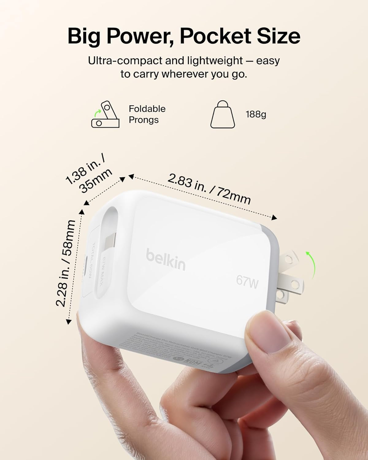 USB C Retractable Wall Charger, 67W Max Gan Fast Charging Block W/Built-In, Extra-Long 3.3Ft Retractable Cable - Iphone Charger for Iphone 17/16 Series, Galaxy, Macbook, Airpods, Ipad, & More