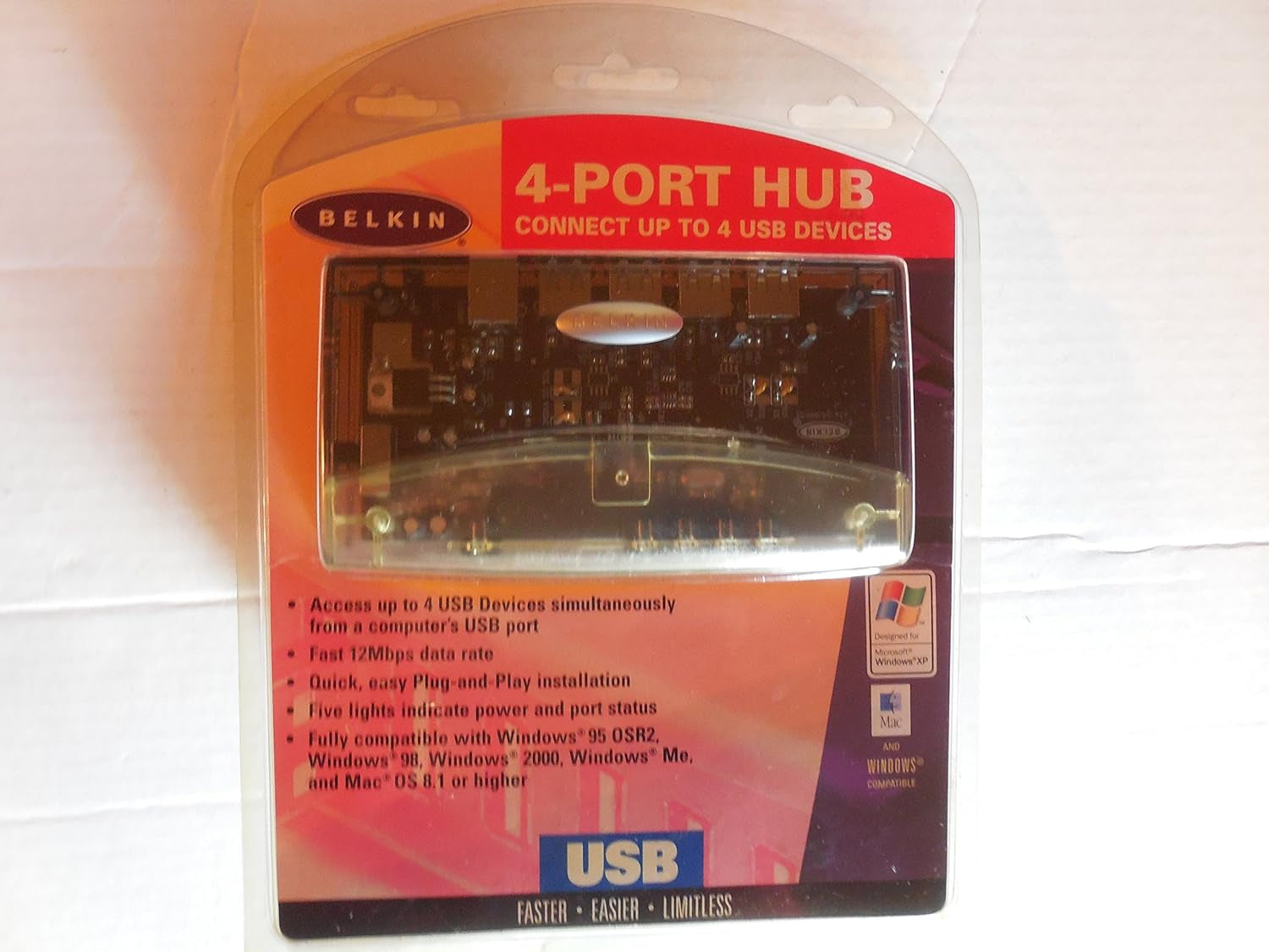 USB 4-Port Hub with 6FT Cable/Power Supply