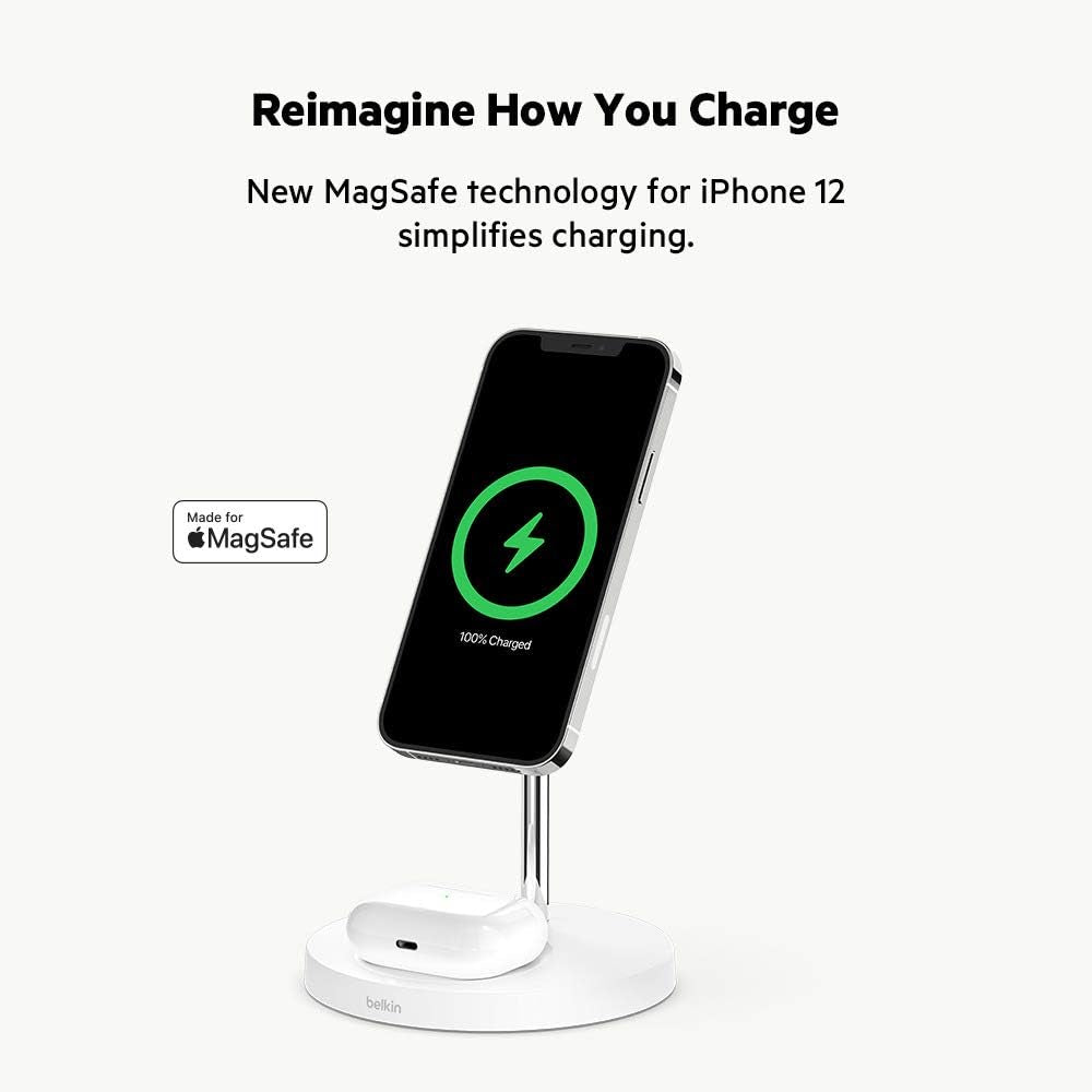 Magsafe 2-In-1 Wireless Charging Stand for Apple Iphone 16, Iphone 15, Iphone 14, & Iphone 13 Series & Airpods - Magsafe Fast Charging Station for Multiple Devices - White