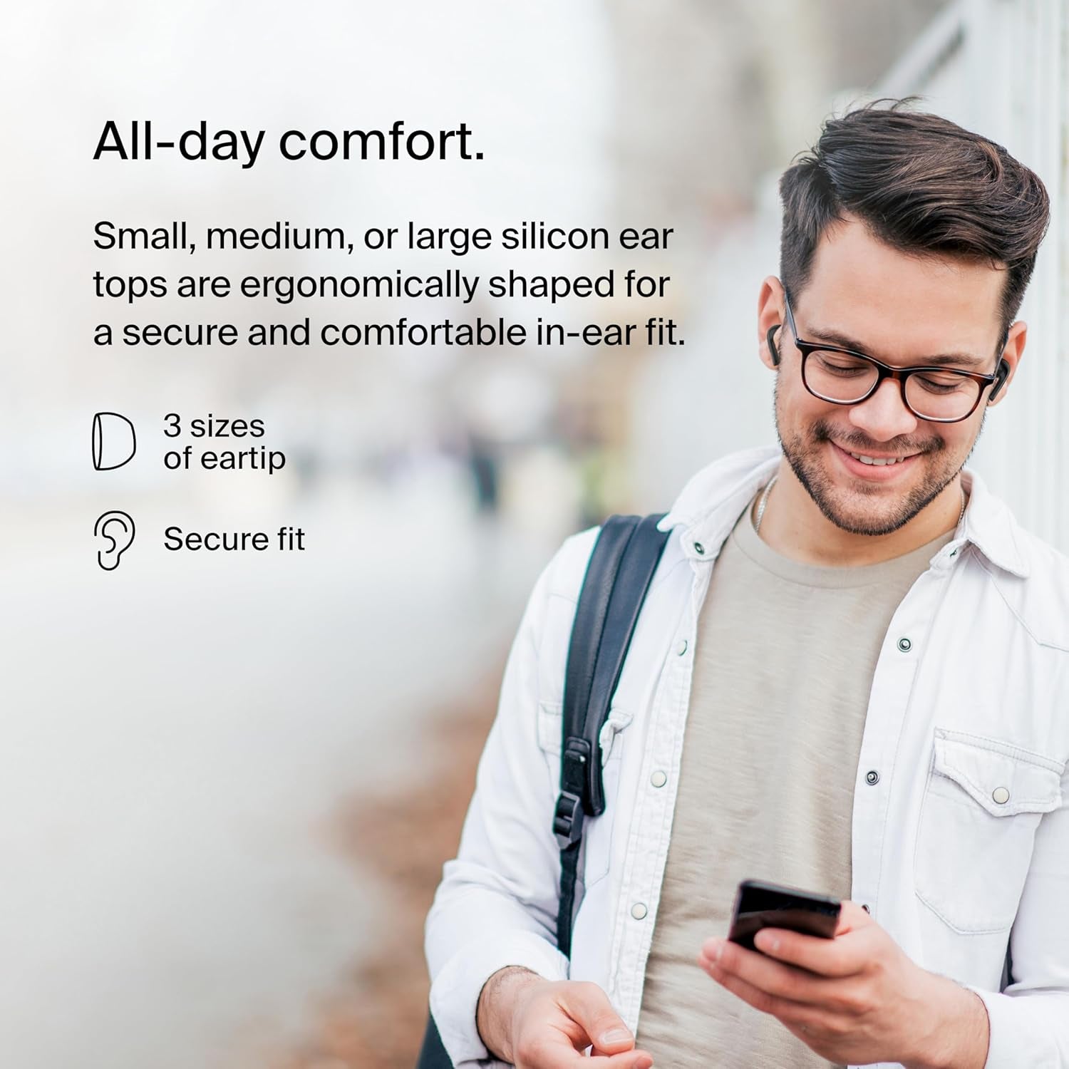 Soundform™ Motion True Wireless Earbuds, Clear Call Quality with Wireless Charging Case & Dual Microphone - IPX5 Water Resistant Bluetooth Headphones for Iphone & Samsung - Black