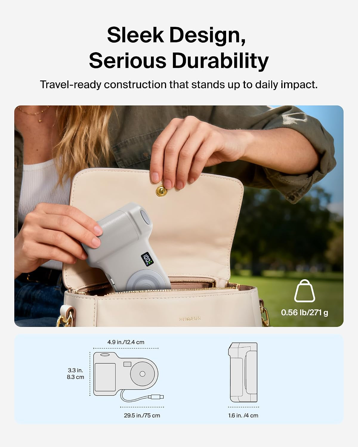Magnetic Wireless Charging Camera Grip 9300Mah, Power Bank W/Retractable USB C Cable, Bluetooth Connection, Tripod Attachment, LCD Screen, Ergonomic, Portable Charger for Iphone & Smartphones