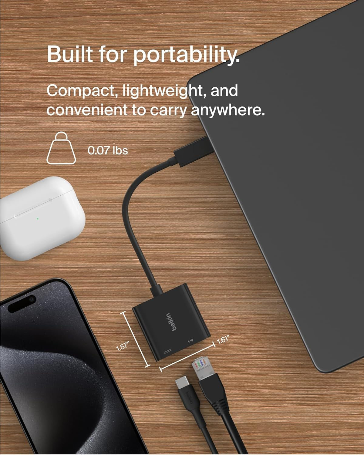 Connect USB-C to Ethernet + Charge Adapter 100W W/Gigabit Ethernet Port and USB-C Port - 1000Mbps for Fast Internet Connection - Compatible with Iphone 17, Samsung Galaxy S26, & More