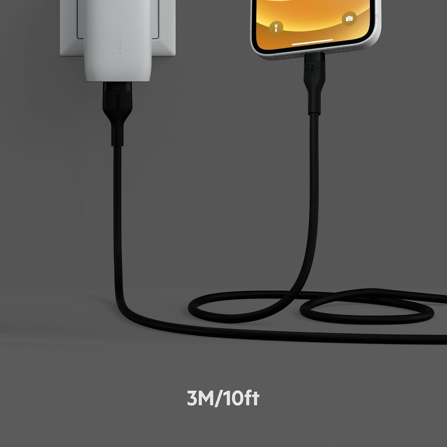 Boostcharge Flex Silicone USB Type a to Lightning Cable (3M/10FT), Mfi Certified Charging Cable for Iphone 13, 12, 11, Pro, Max, Mini, SE, Ipad and More, 2-Pack, Black