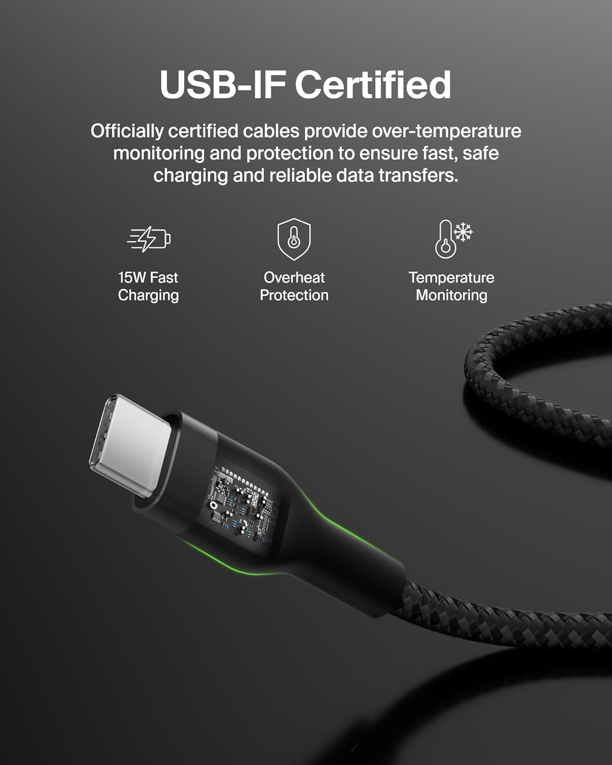 Boostcharge Pro Flex Braided USB-C to USB-A Cable (1M/3.3FT) USB-IF Certified Fast Charging Cable for Iphone 17, Iphone 17 Pro, Ipad, Galaxy S25, Note, Pixel, Nintendo Switch 2 & More - Black
