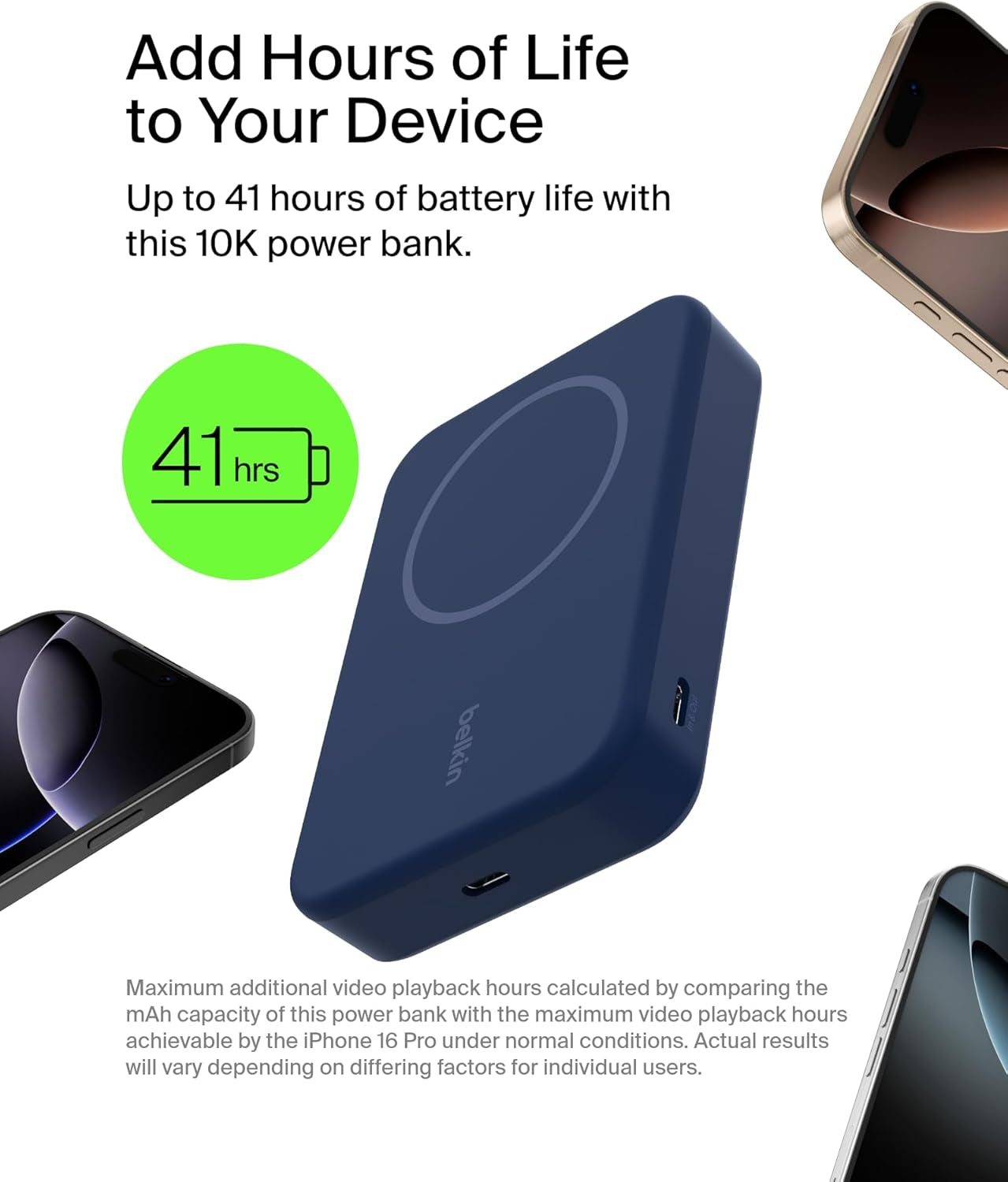 Portable Charger, Wireless Power Bank 15W 10000 Mah W/ Qi2, Magsafe Charger + Built-In Pop-Up Kickstand - Iphone 17, Air, Pro, Pro Max, Airpods, Apple Watch, Google Pixel 10, Etc. - Blue