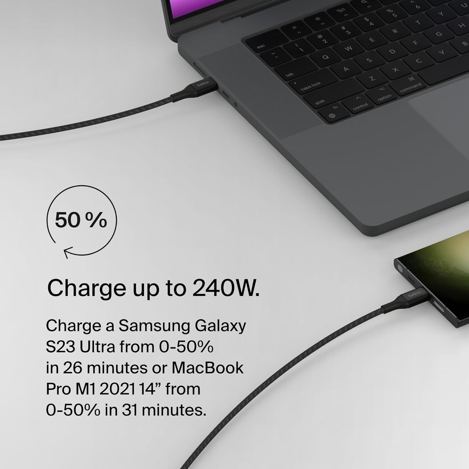 Boostcharge USB C to USB C Cable - Fast-Charging Power Cable with Braided Nylon Cord, Anodized Aluminum Head - 240W Power Delivery - Universal Compatibility - 3.3 or 6.6Ft Length