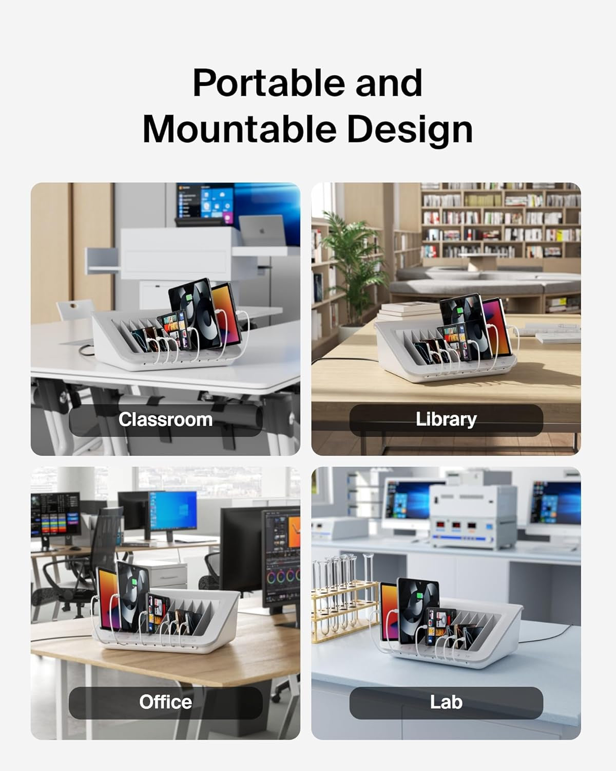 Charging Station for Laptops with Surge Protector - 10 Device USB Charging Dock for Tablets, Laptops, Chromebooks – Cable Management for Classrooms, Offices, Tech Labs, Shared Spaces, & More