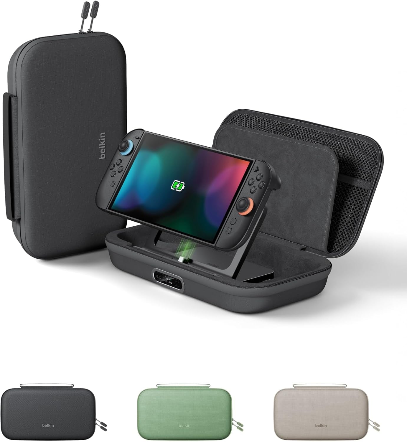 Nintendo Switch 2 Charging Case Pro, 10000Mah Power Bank, 30W Fast Charging W/Kick Stand - Custom Fit, Hard Shell Carrying Case, 12 Game Card Slots, Airtag Holder, Digital Display - Black