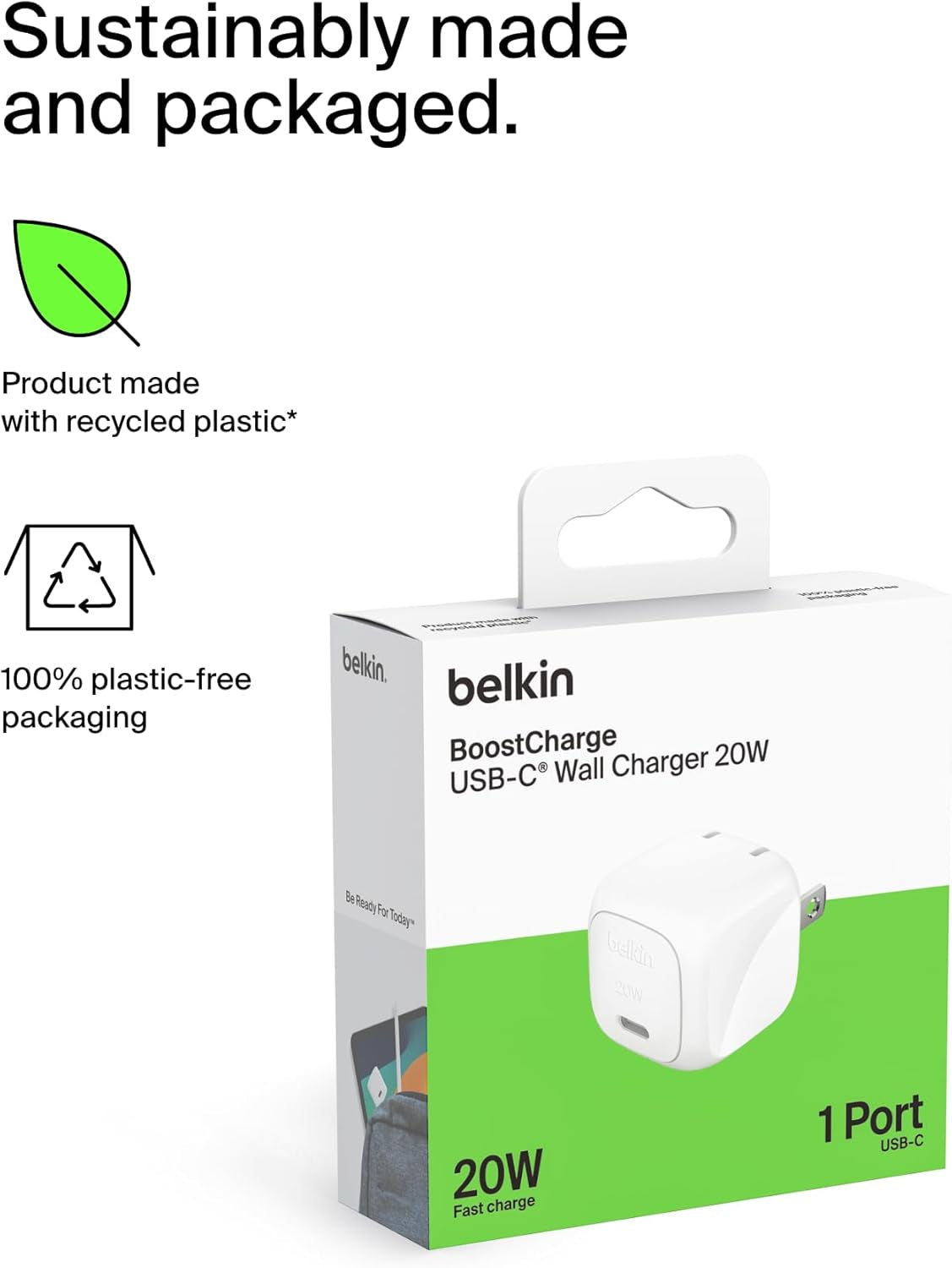 Compact Charger Block 20W, USB-C Fast Charging - Apple Iphone 17, Air, Pro, Pro Max, Samsung Galaxy S25, Ipad, Airpods, Apple Watch, Nintendo Switch 2, Google Pixel 10, Etc. - White