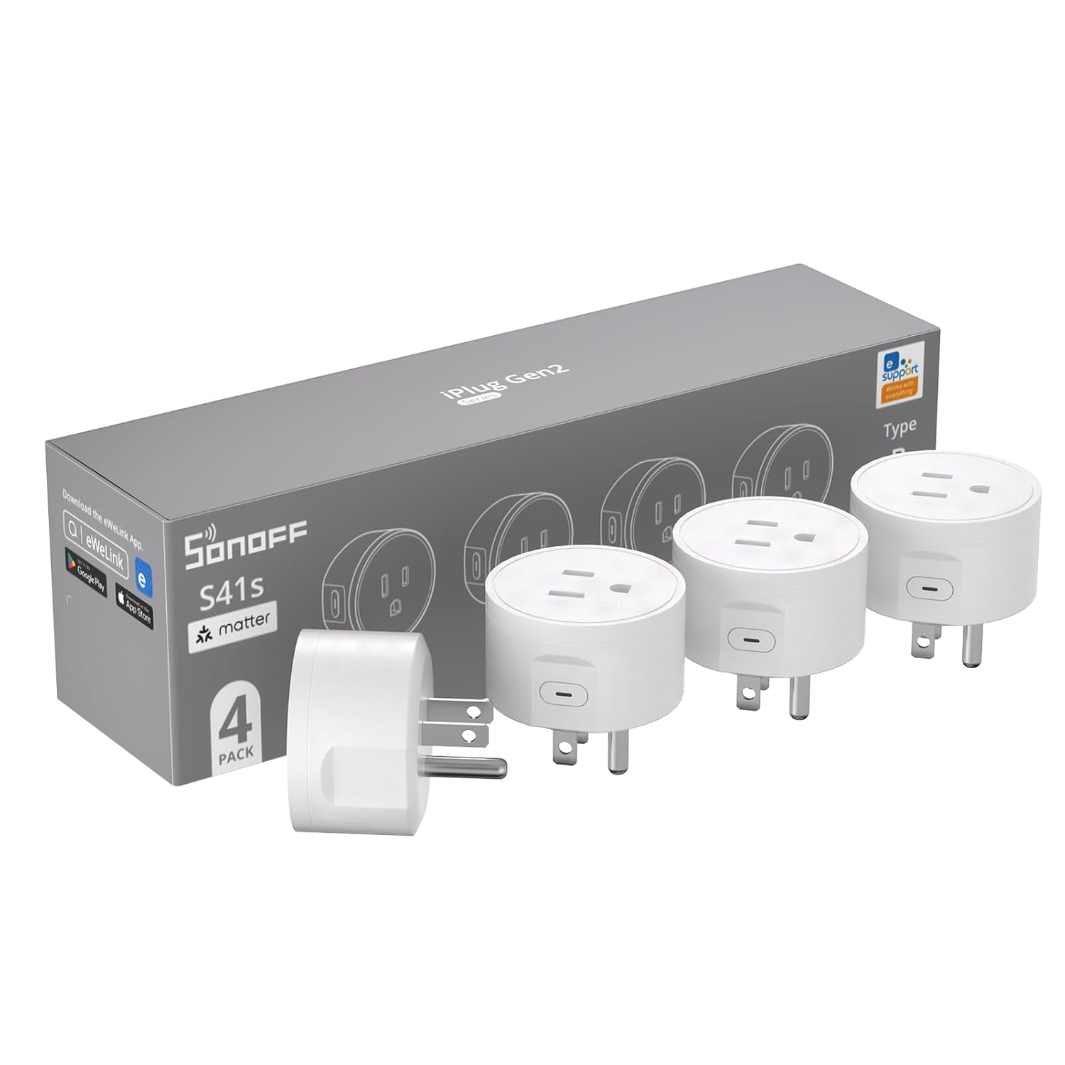 Matter Smart Plug S41S - 4-Pack, 15A 1800W Wi-Fi Smart Outlet, ETL Certified, Remote and Voice Control with Timer, Compatible with Alexa, Google Home, Apple HomeKit, and SmartThings