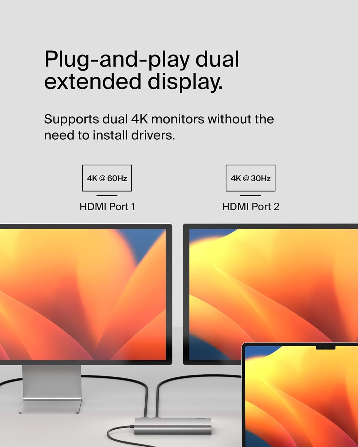 Connect Universal USB-C 8-In-1 Dual Display Core Hub W/Silicon Motion Technology - Compatible with Mac, Windows, and Chromebook - 100W PD W/ 10Gbps Transfer Speeds & 1Gbe Ethernet - Silver