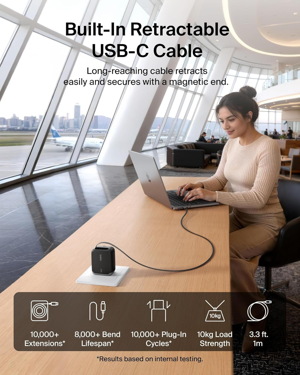 USB C Retractable Wall Charger, 67W Max Gan Fast Charging Block W/Built-In, Extra-Long 3.3Ft Retractable Cable - Iphone Charger for Iphone 17/16 Series, Galaxy, Macbook, Airpods, Ipad, & More