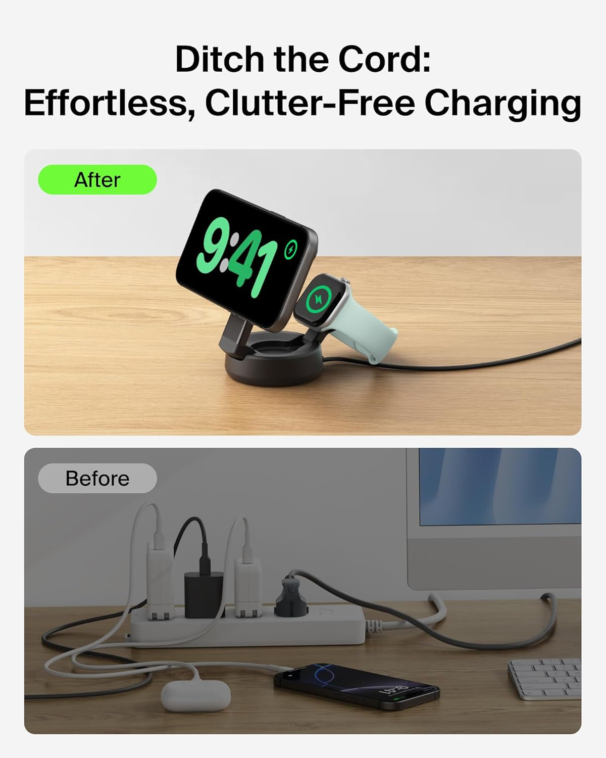 Magsafe Charger Compatible, 2-In-1 Wireless Charging Station, Qi2.2 25W Convertible Magnetic Charger for Iphone 17, Apple Watch Series 10, Google Pixel 10, and More (45W Adapter Included)