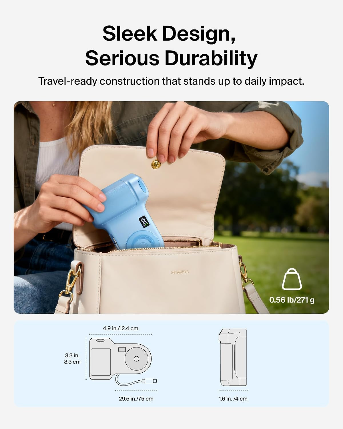 Magnetic Wireless Charging Camera Grip 9300Mah, Power Bank W/Retractable USB C Cable, Bluetooth Connection, Tripod Attachment, LCD Screen, Ergonomic, Portable Charger for Iphone & Smartphones