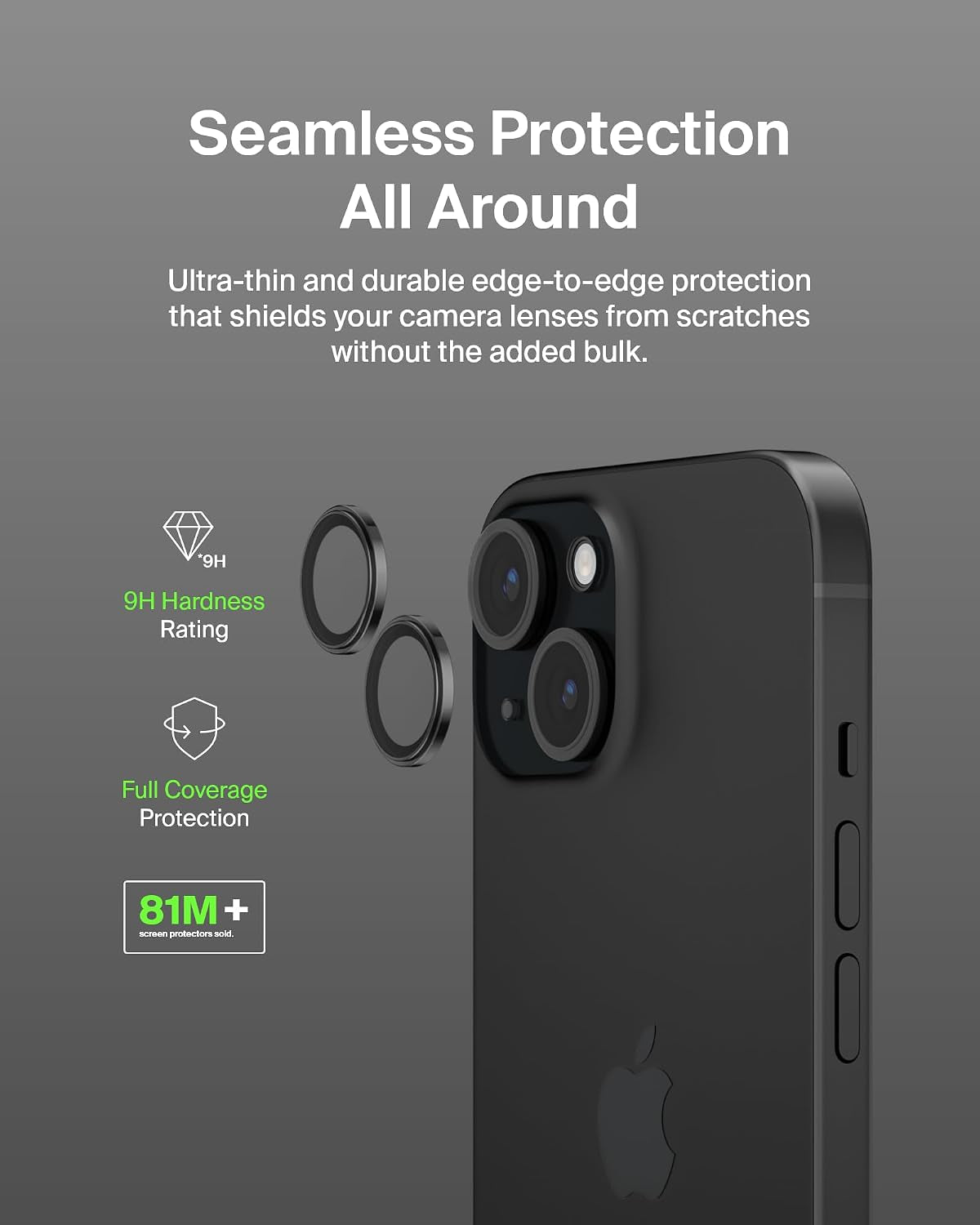 Screenforce Temperedglass Camera Lens Protector for Apple Iphone 15, 15 plus - Case-Compatible Tempered Glass Lens Cover, Apple Iphone Accessories - 2-Pack