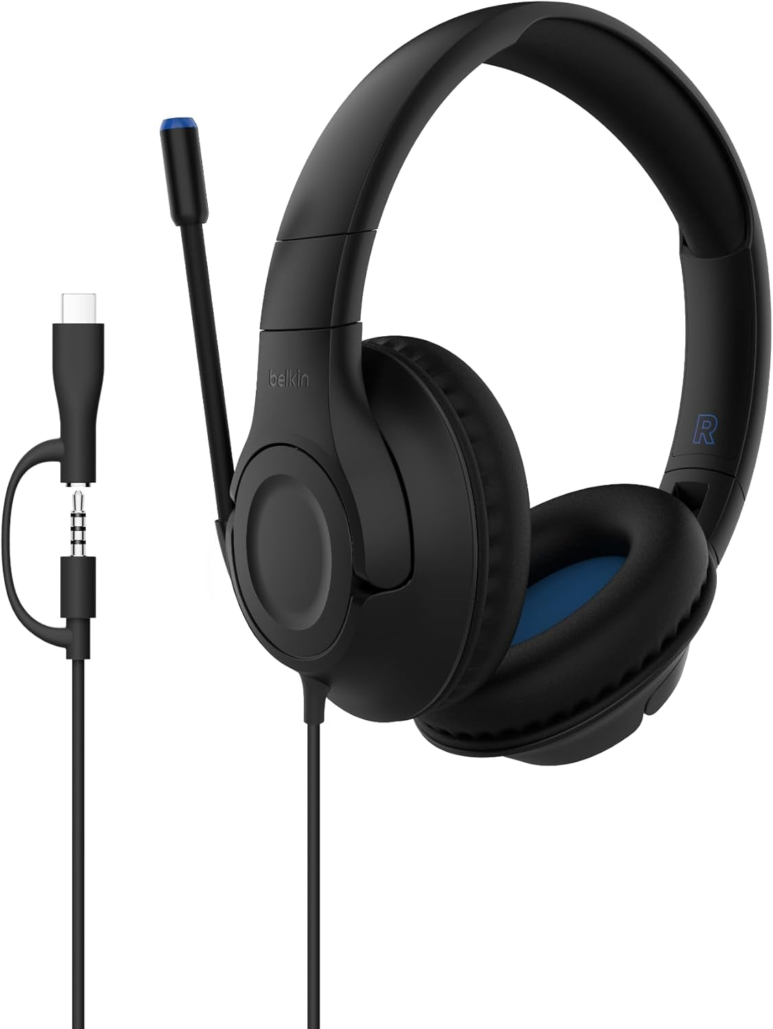 Soundform Inspire Wired Over-Ear Headset for Kids, Online Learning & Travel W/Built-In Boom Mic, 85Db Safe Volume Limit - USB-C & 3.5Mm - Compatible W/Iphone, Ipad, Galaxy & More - Black