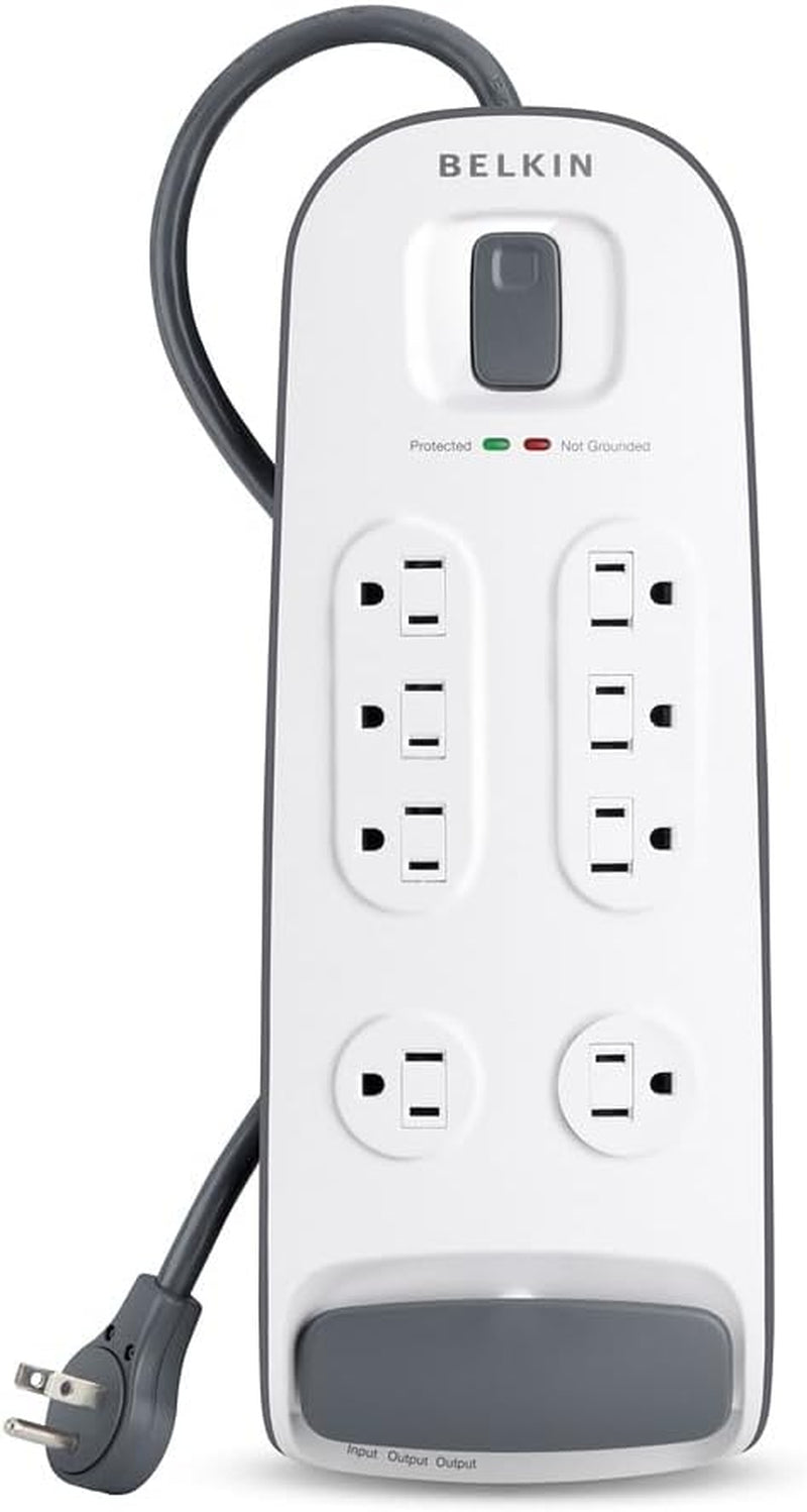 Belkin 8-Outlet Surge Protector with Telephone Protection, 6Ft Cord, White