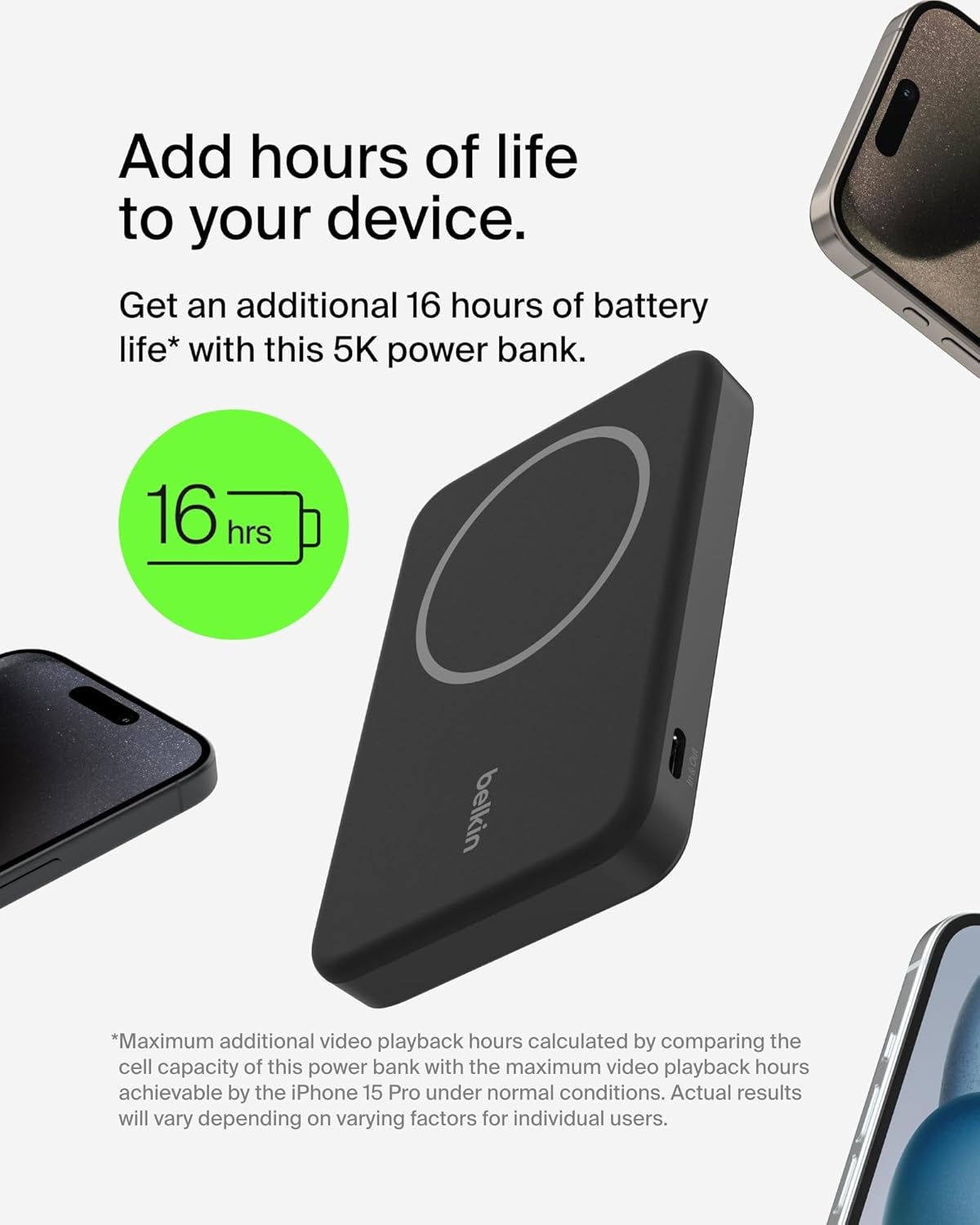 Portable Charger, Wireless Power Bank 15W 5000Mah W/ Qi2, Magsafe Charger + Built-In Pop-Up Kickstand - Iphone 17, Air, Pro, Pro Max, Airpods, Apple Watch, Google Pixel 10, Etc. - Black