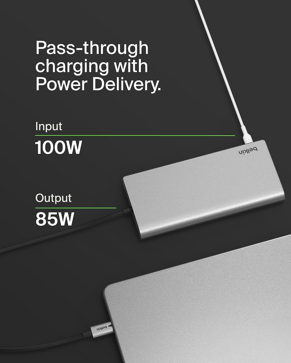 Connect Universal USB-C 8-In-1 Dual Display Core Hub W/Silicon Motion Technology - Compatible with Mac, Windows, and Chromebook - 100W PD W/ 10Gbps Transfer Speeds & 1Gbe Ethernet - Silver