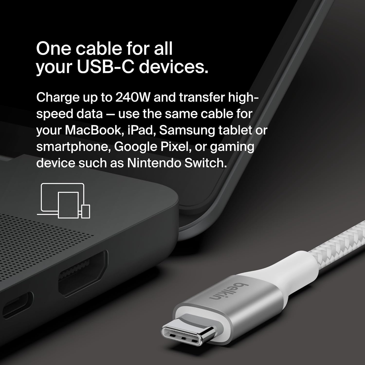 Boostcharge USB-C to USB-C Power Cable (2M/6.6Ft) Fast Charging Cable 240W Power Delivery USB-IF for Macbook Pro, Ipad, Iphone 16 Series, Galaxy S25 Series, Nintendo Switch 2 & More - White