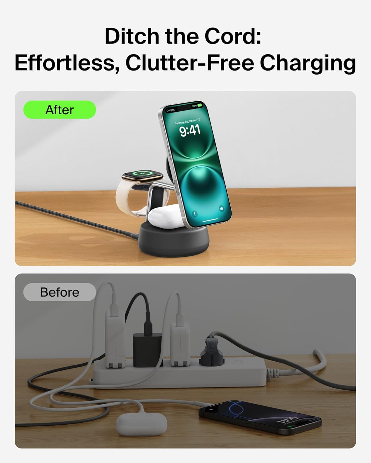 Magsafe Charger Compatible, 3-In-1 Charging Station, Qi2.2 25W W/Cooling Fan (On/Off Control) Magnetic Wireless Charger for Iphone 17, Apple Watch, Airpods, Pixel 10 (45W Adapter Included)