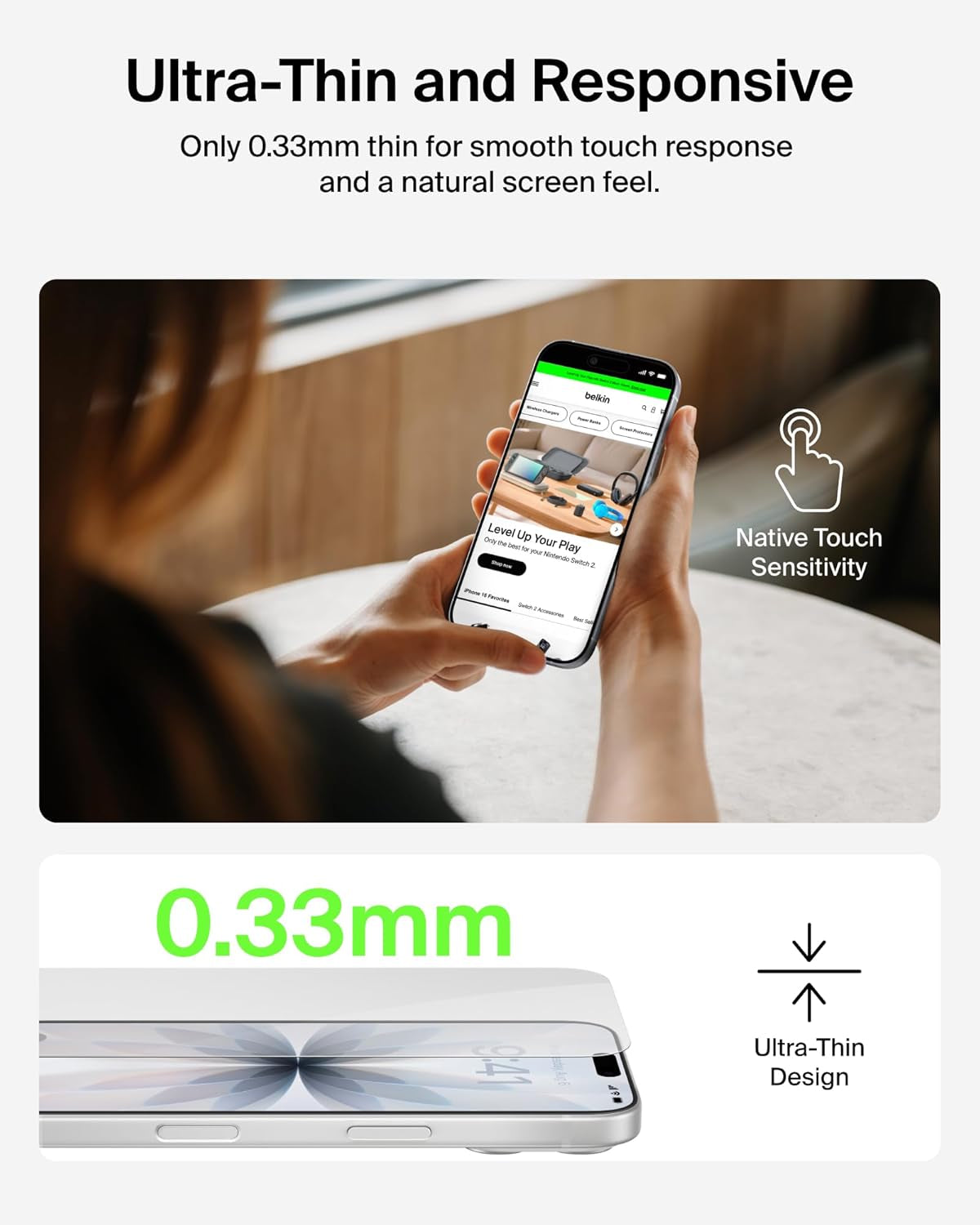 Screenforce Temperedglass Screen Protector for Iphone 17/16 Pro, Scratch-Resistant Impact Protection W/Included Easy Align Tray for Bubble Free Application, Recycled Glass - 2 Pack
